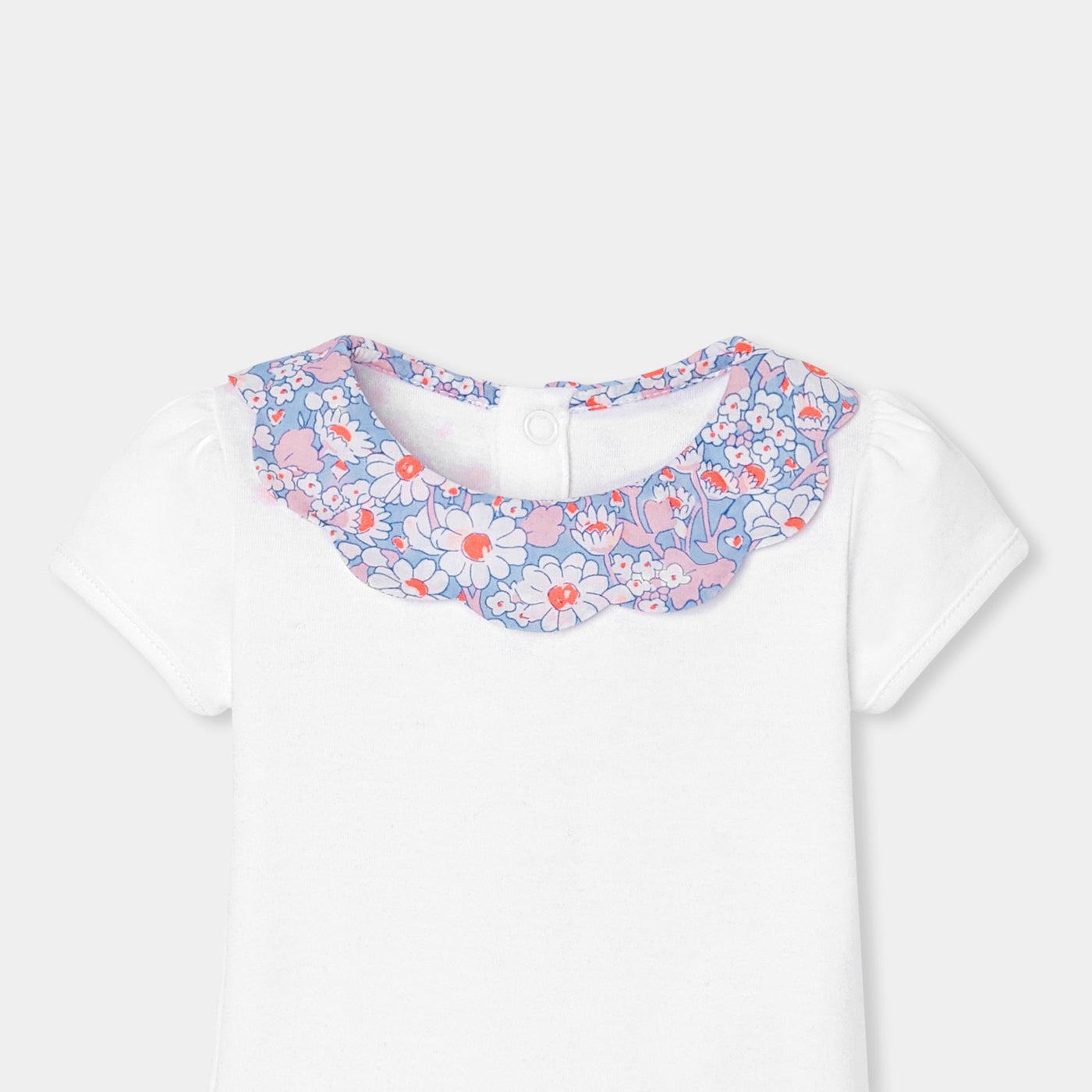 Baby girl bodysuit with Liberty fabric collar
