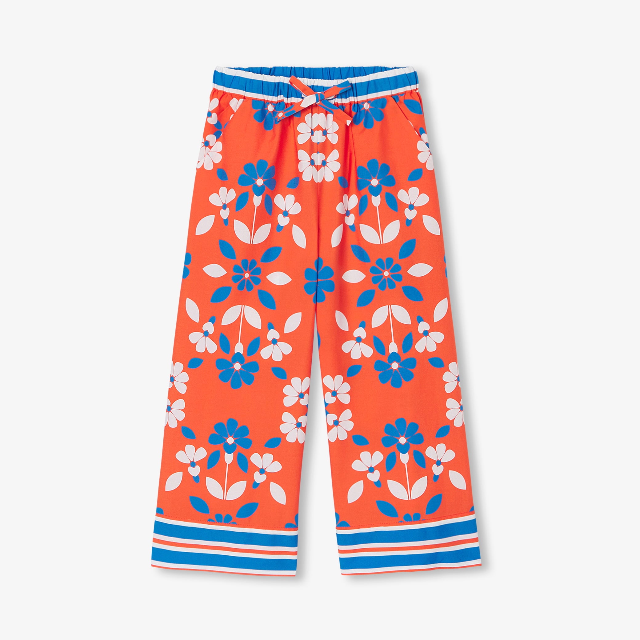 Girl wide-leg trousers in printed poplin
