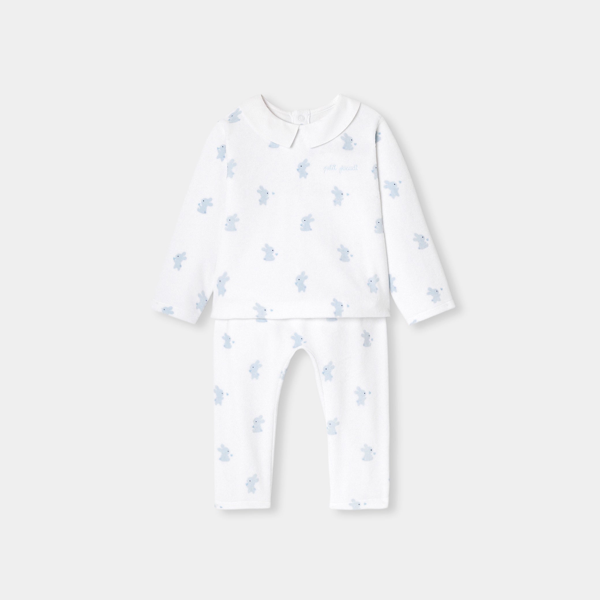 Baby boy velvet pyjamas with bunny motif
