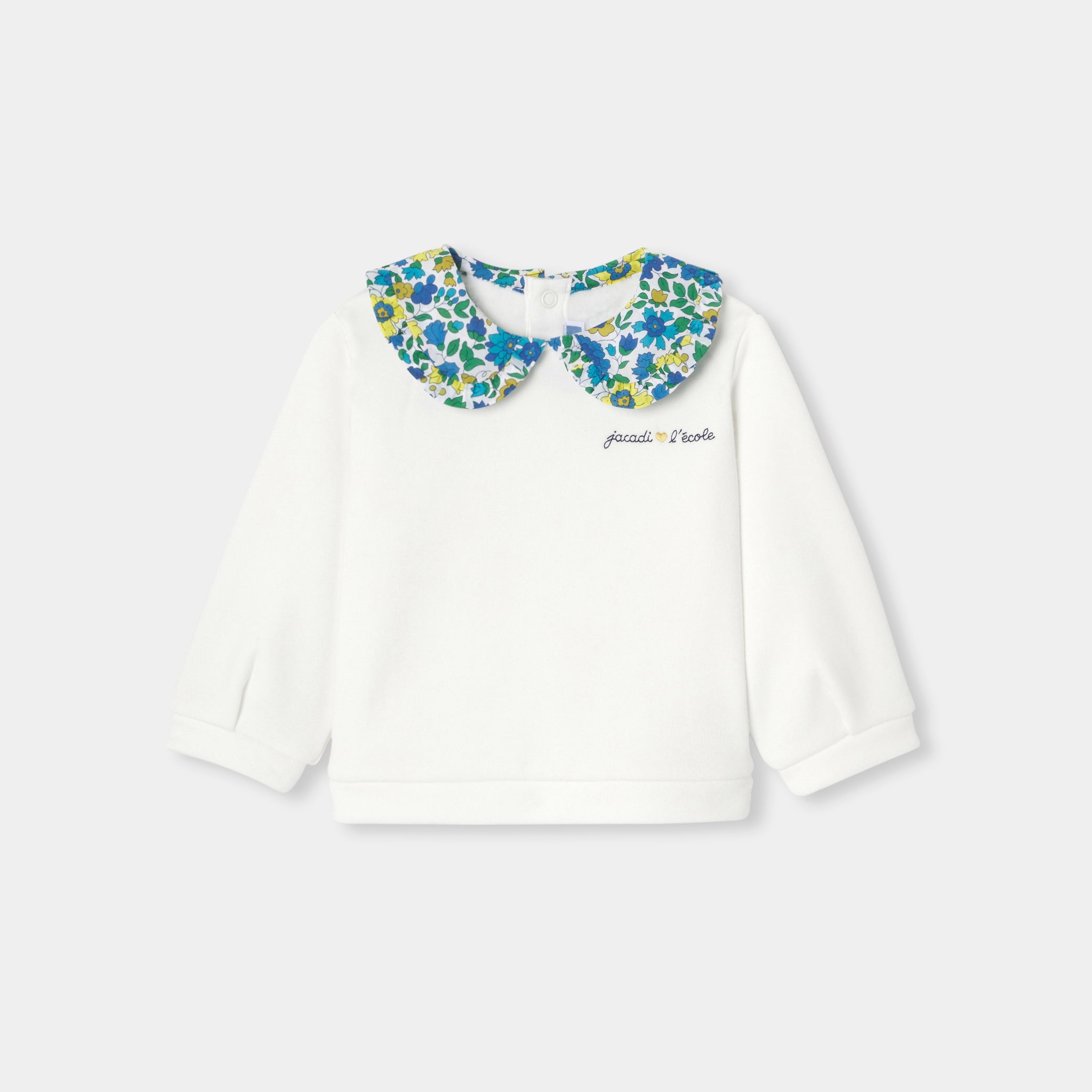Baby girl sweater with Liberty fabric collar