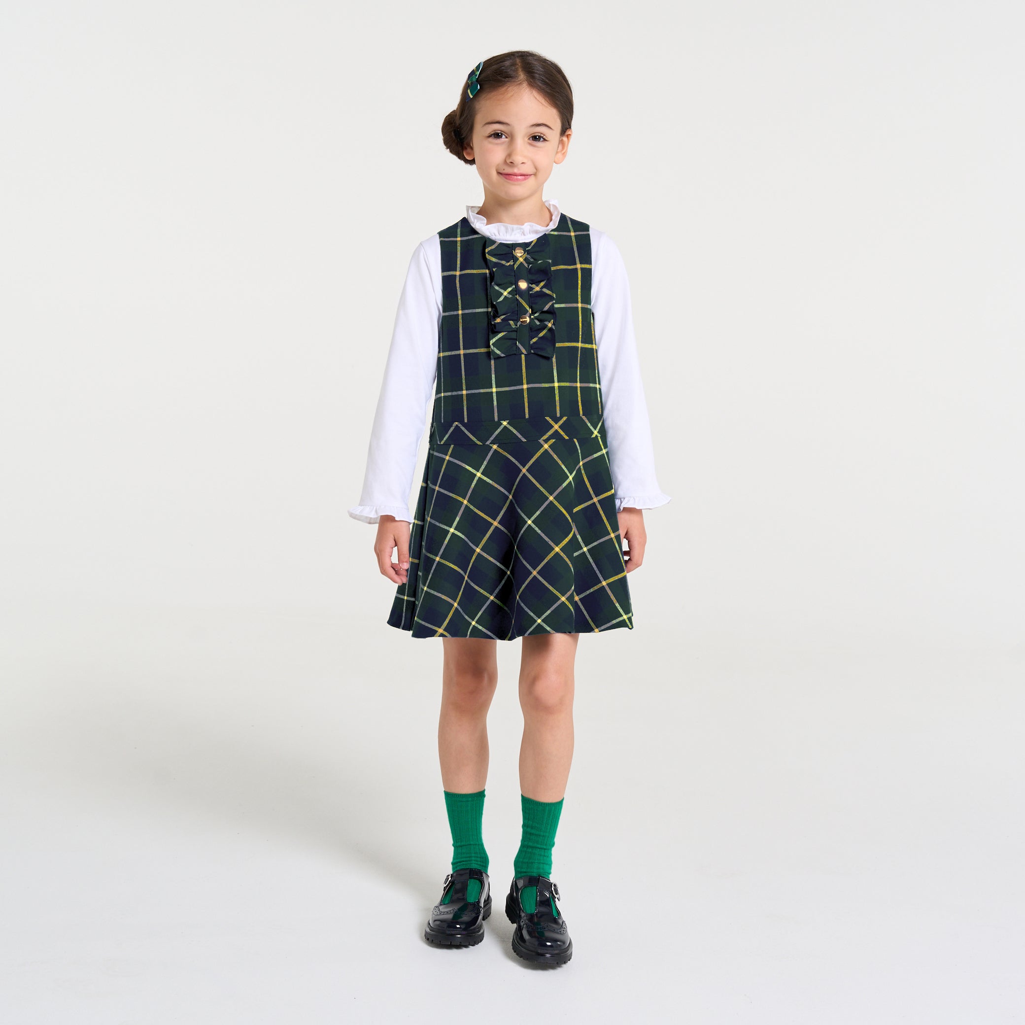 Girl pinafore dress in flannel