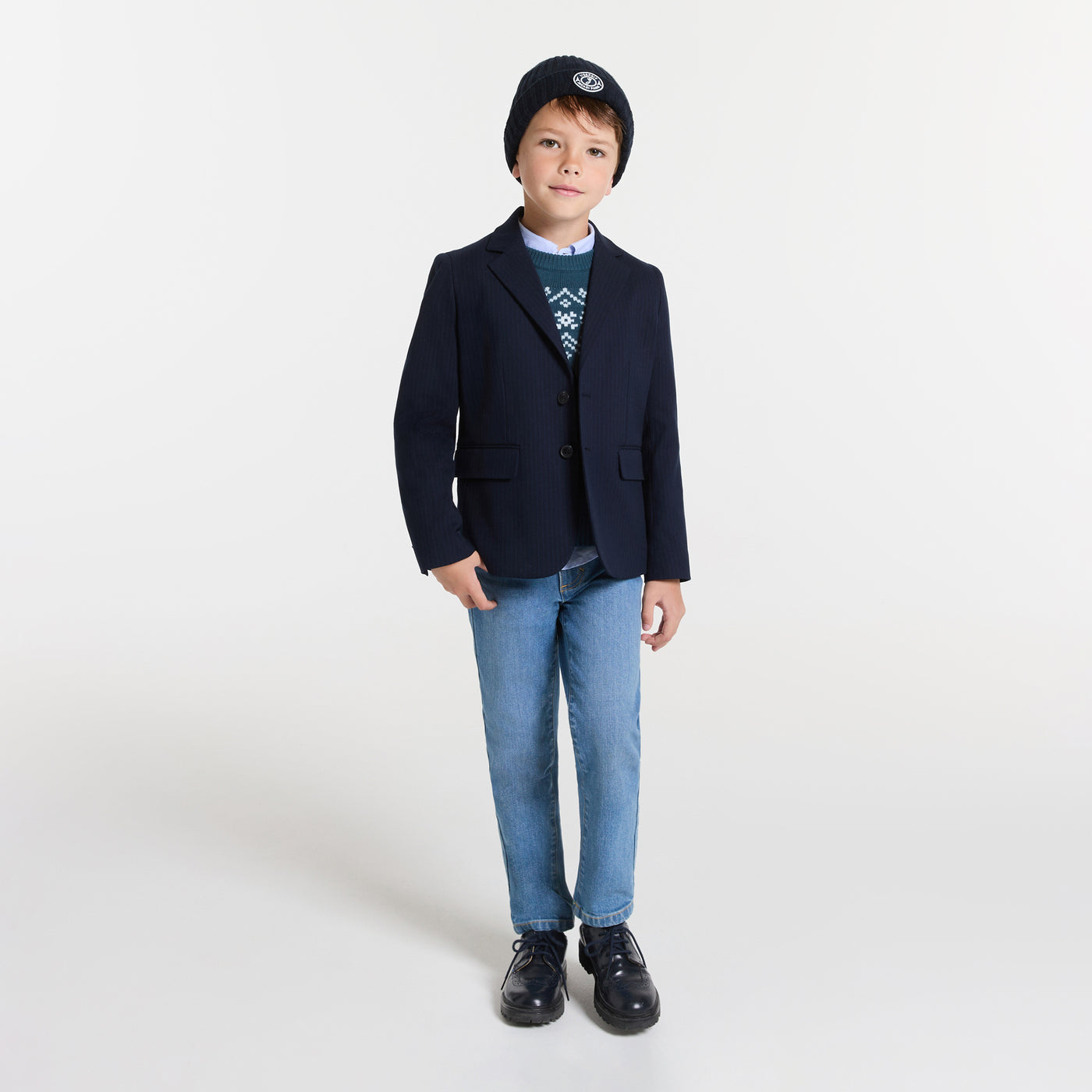 Boy sweater with jacquard collar