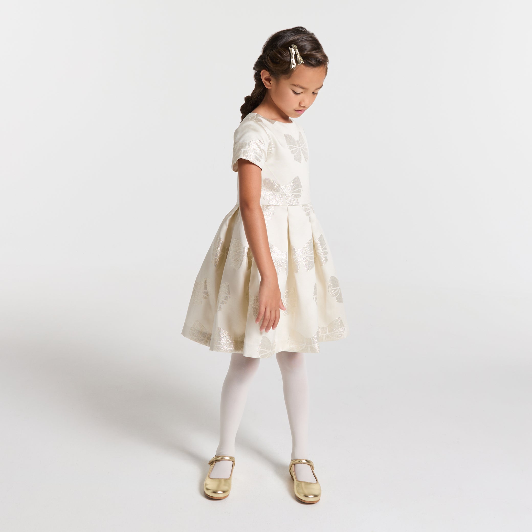 Girl dress jacquard bow