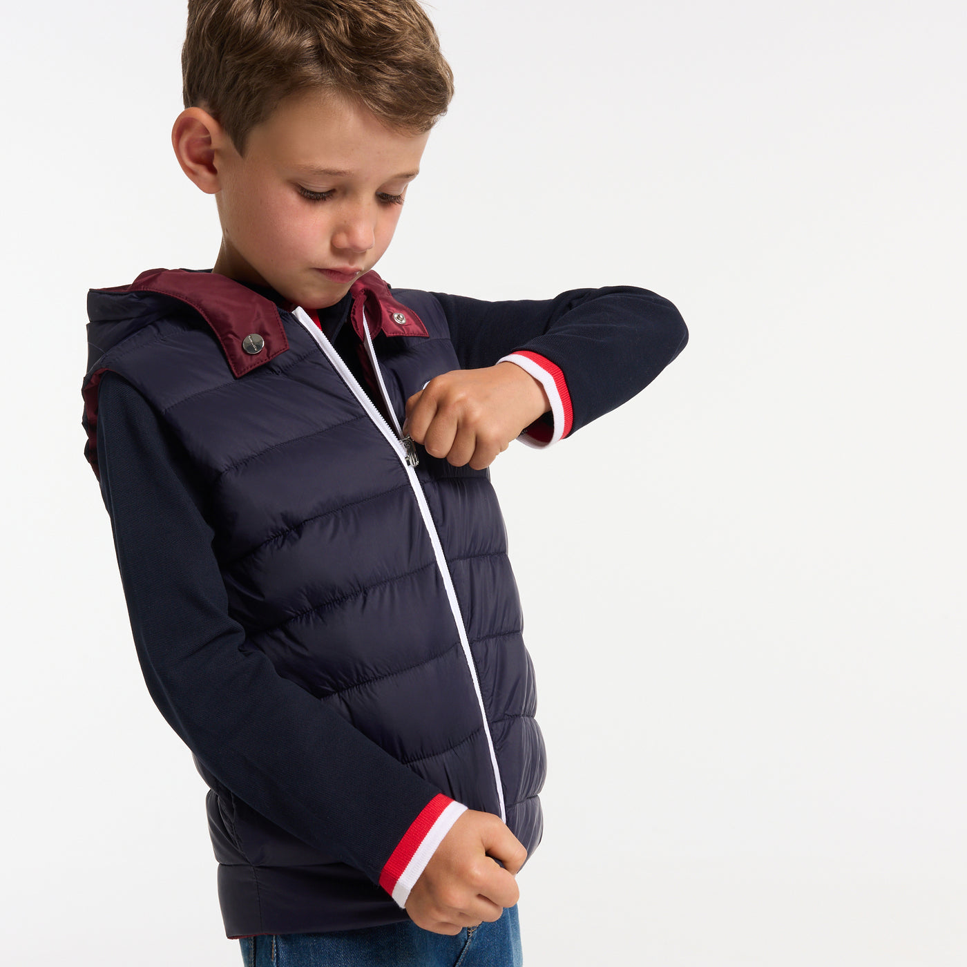 Boy reversible sleeveless down jacket