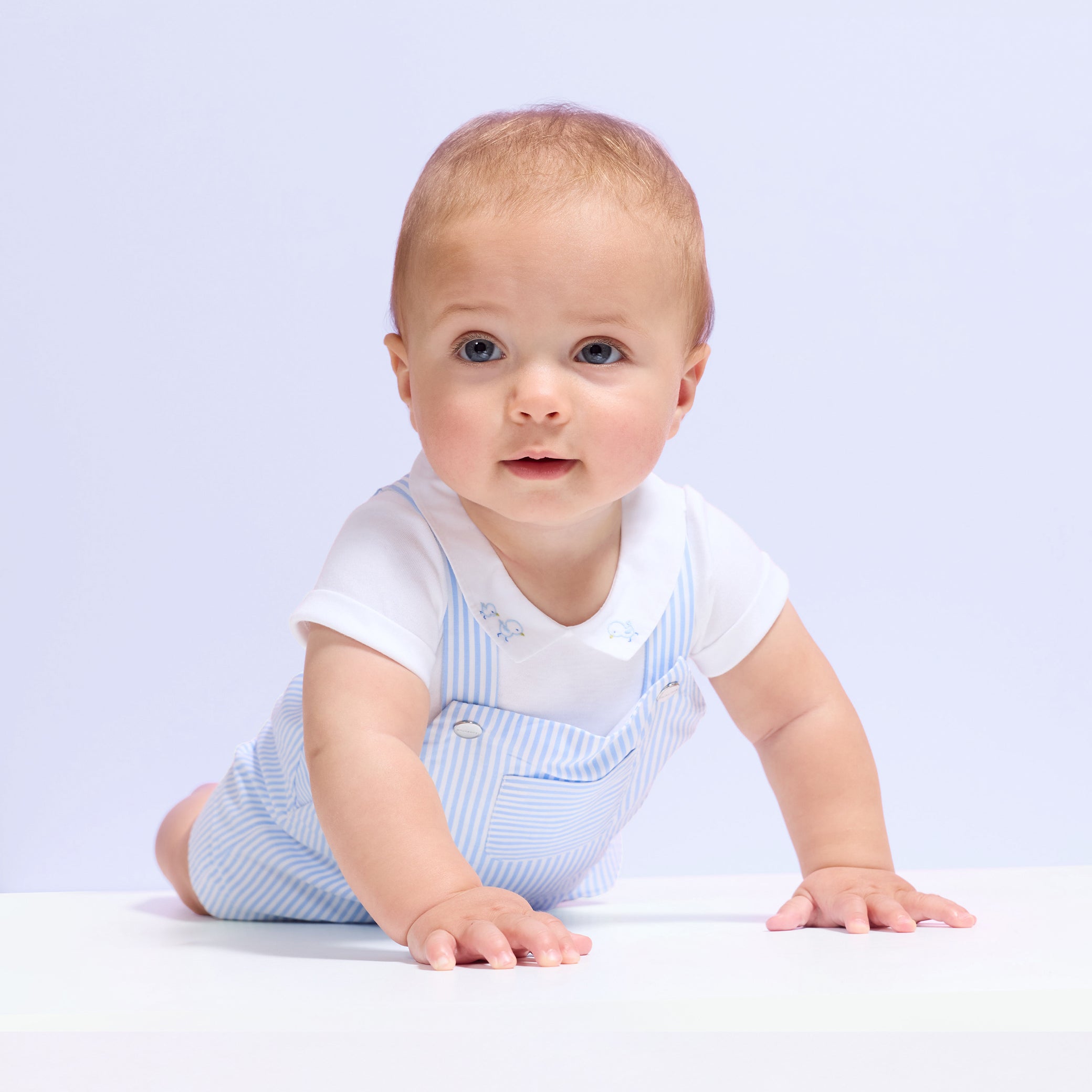 Baby boy short dungarees in striped poplin