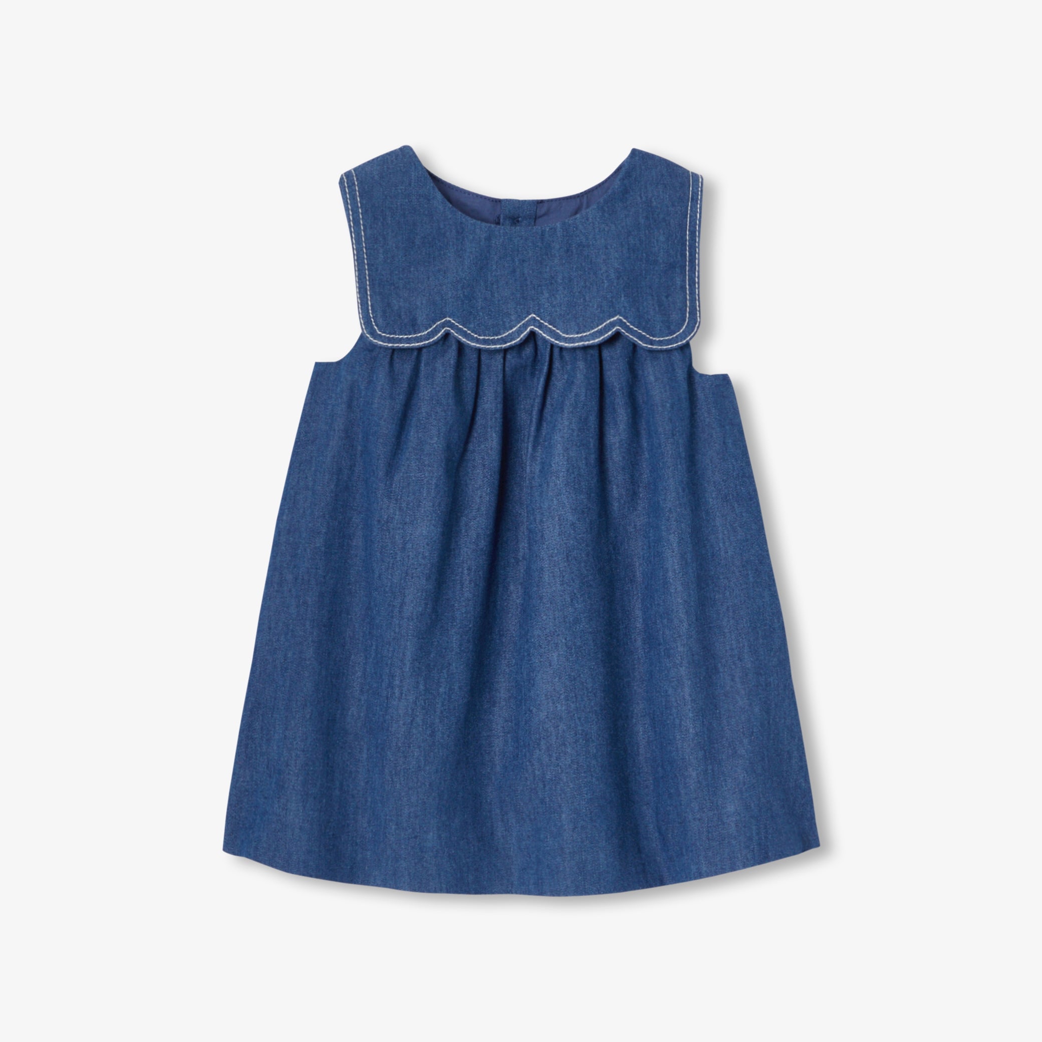 Baby girl pinafore dress in lightweight denim