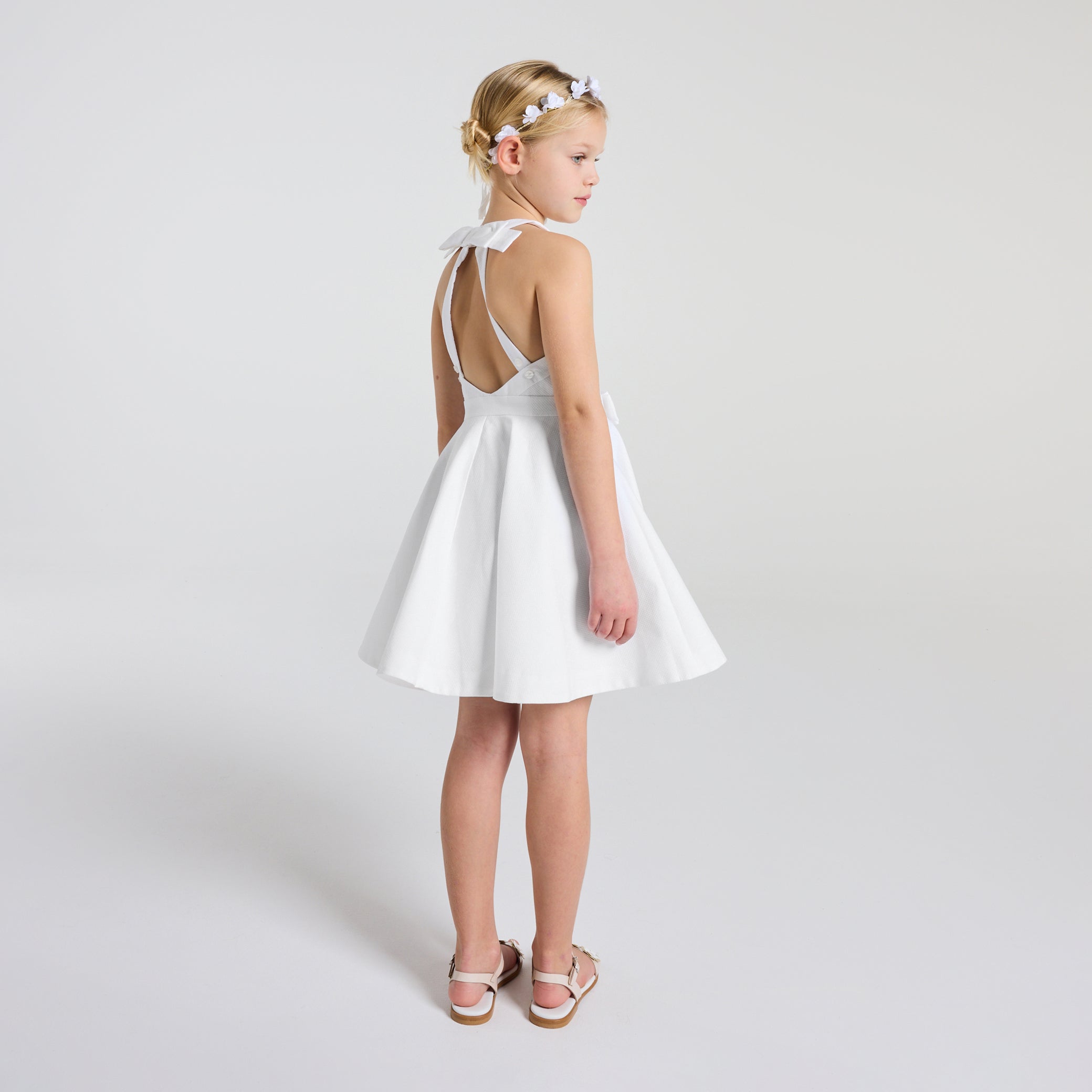 Girl ceremony dress in honeycomb cotton