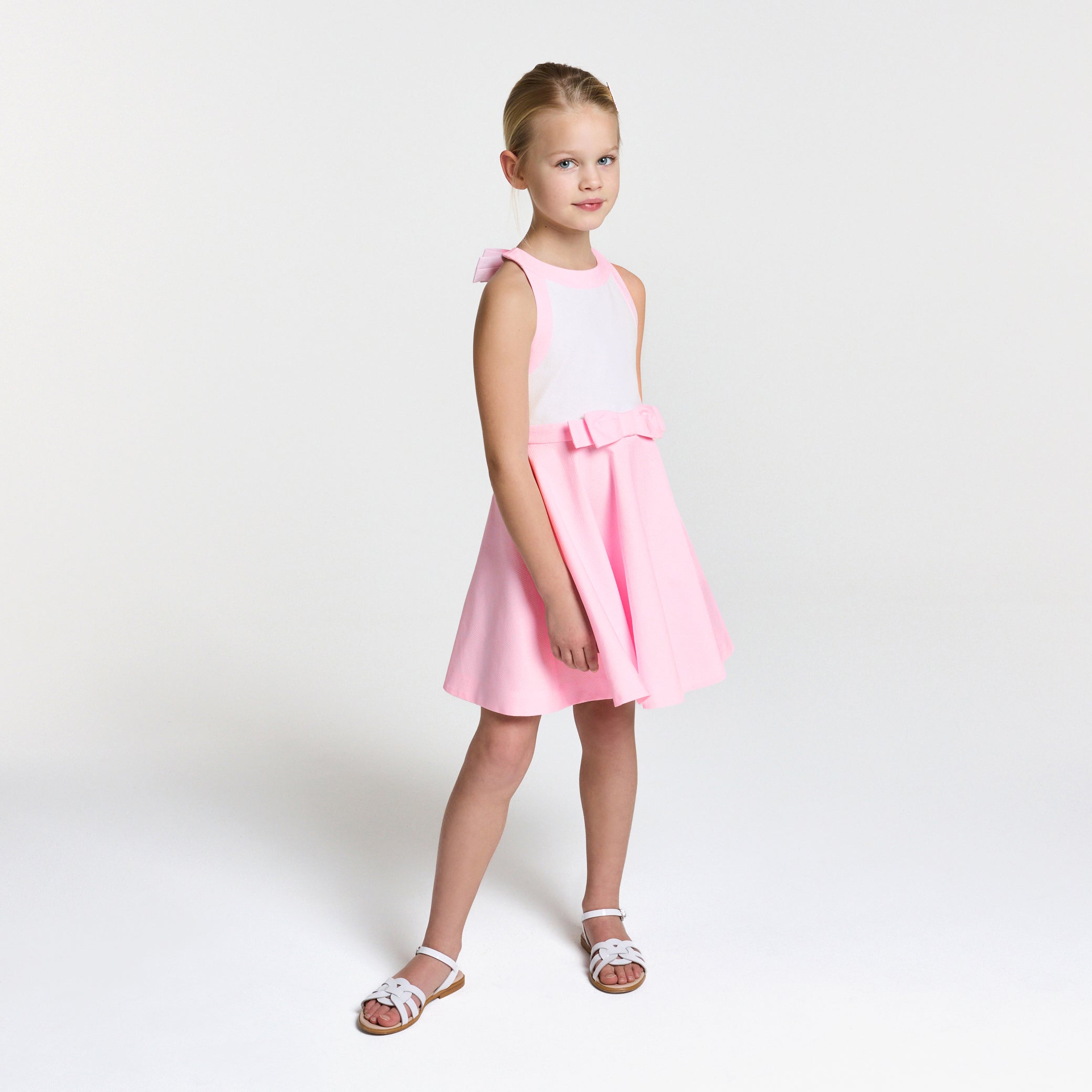 Girl ceremony dress in honeycomb cotton
