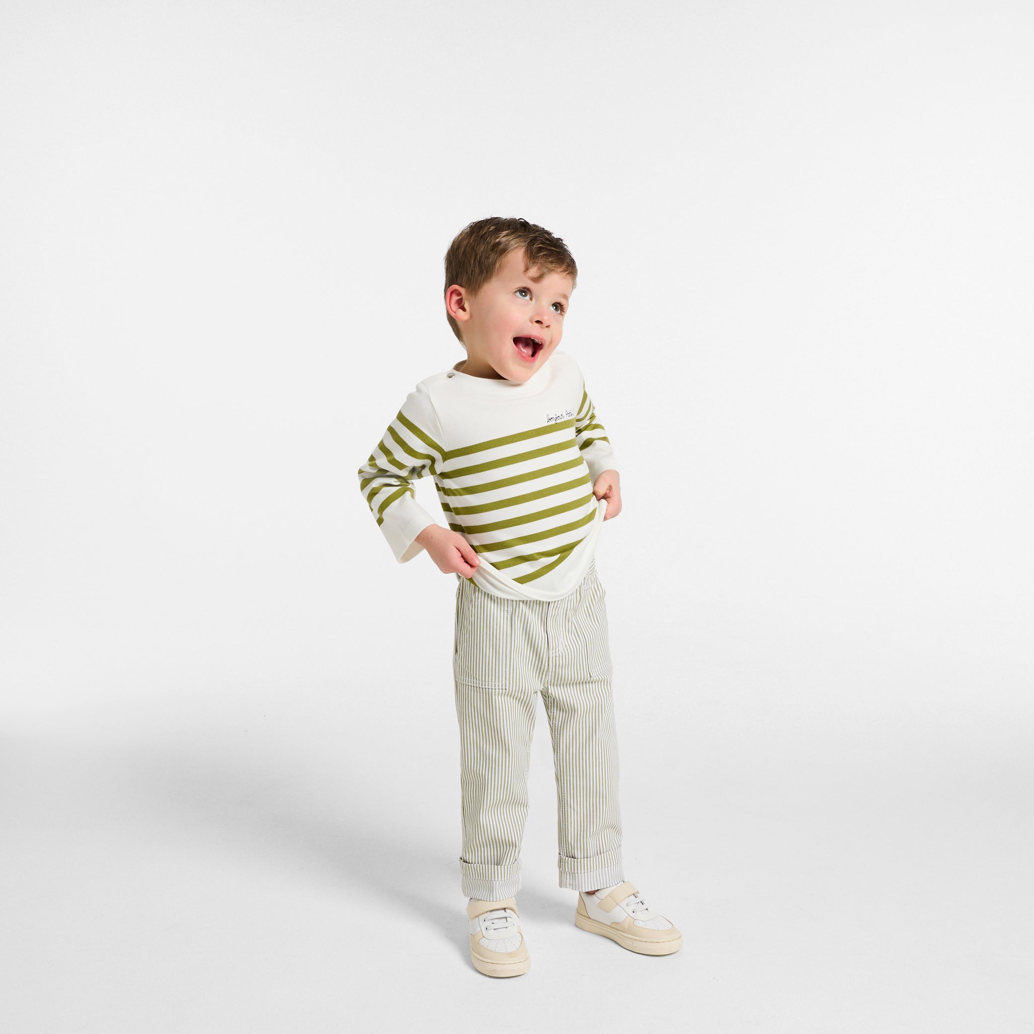 Baby boy trousers in striped twill