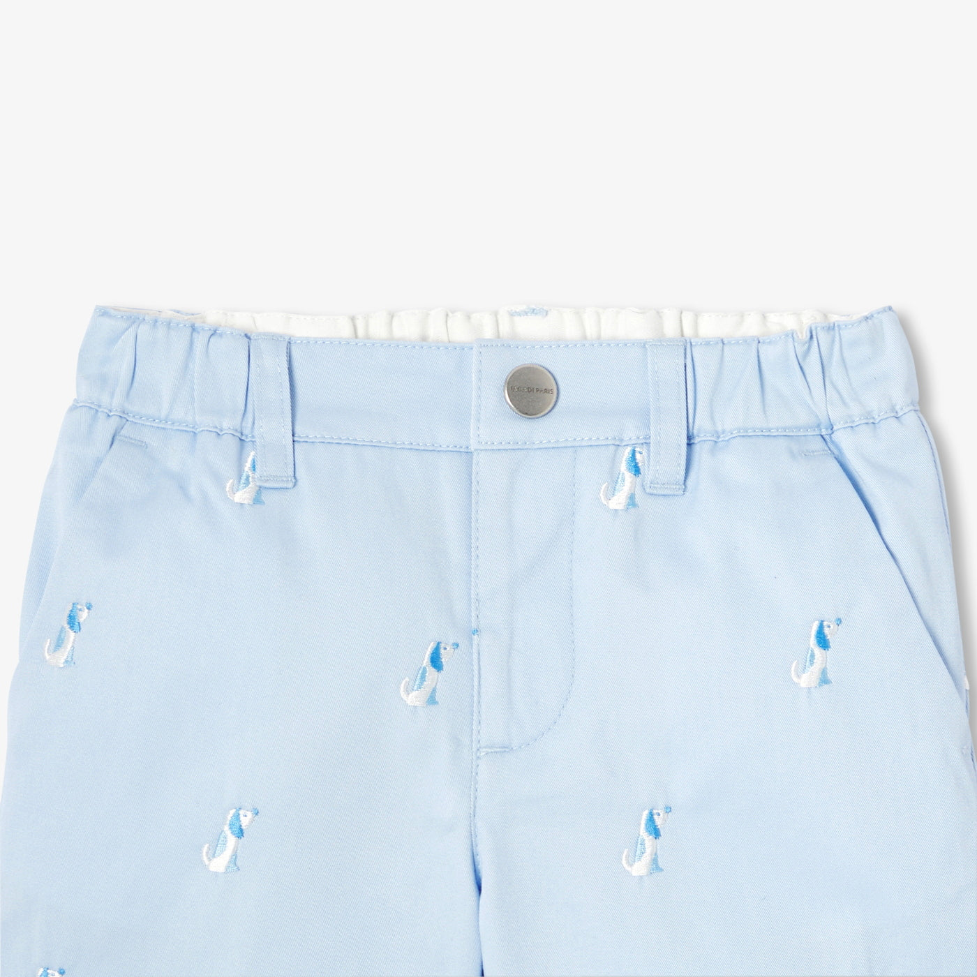 Baby boy twill shorts with small dog embroidery