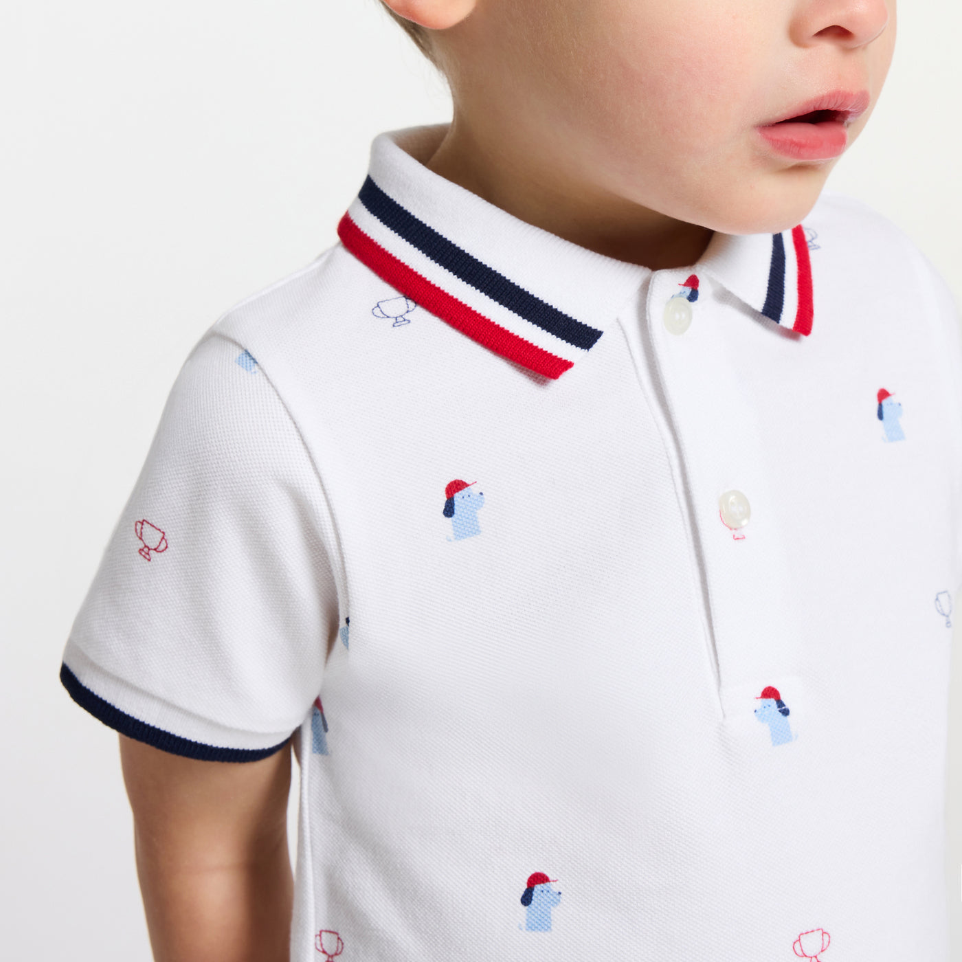 Baby boy polo shirt in printed cotton piqué