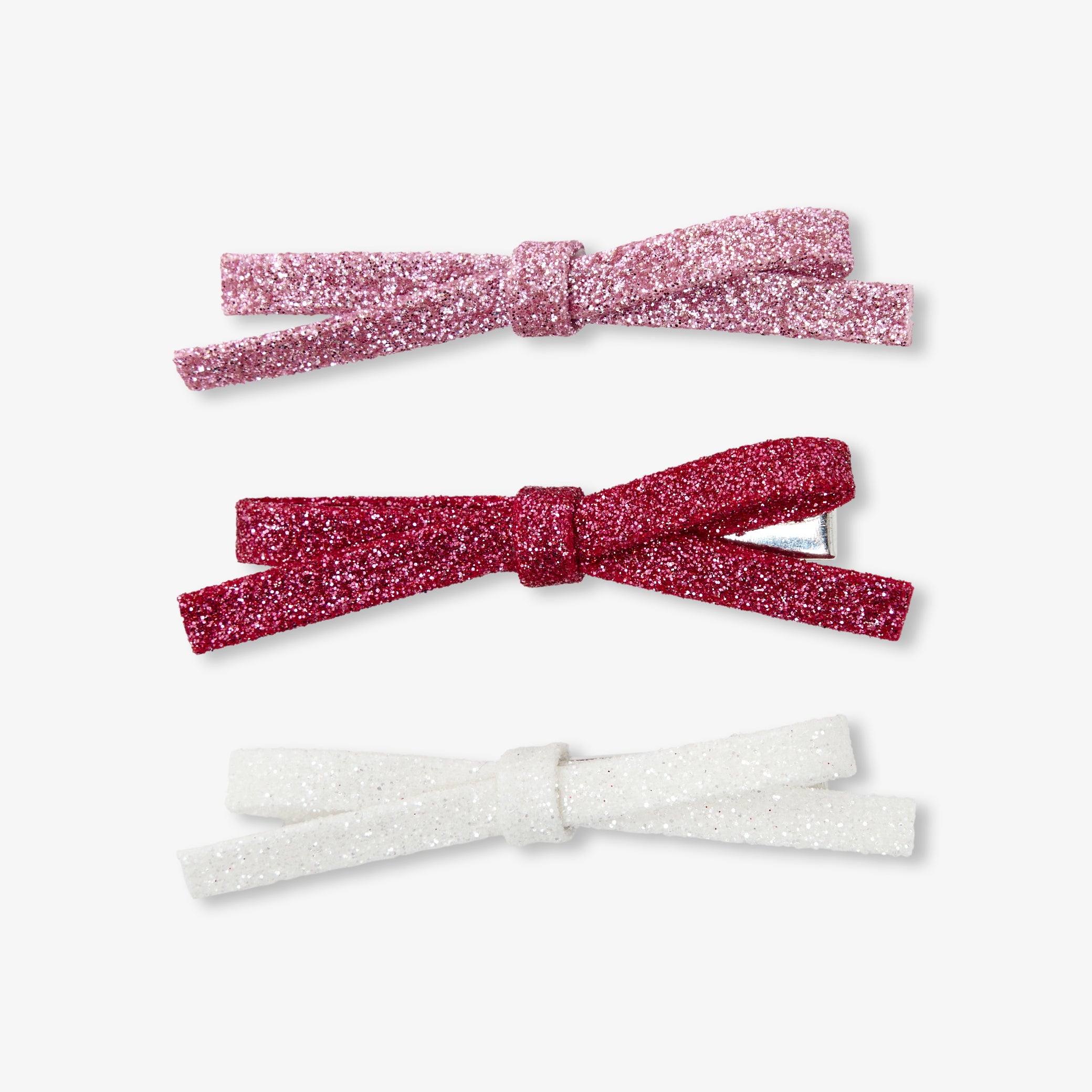 Girl set of three thin bow hair clips - rose moyen