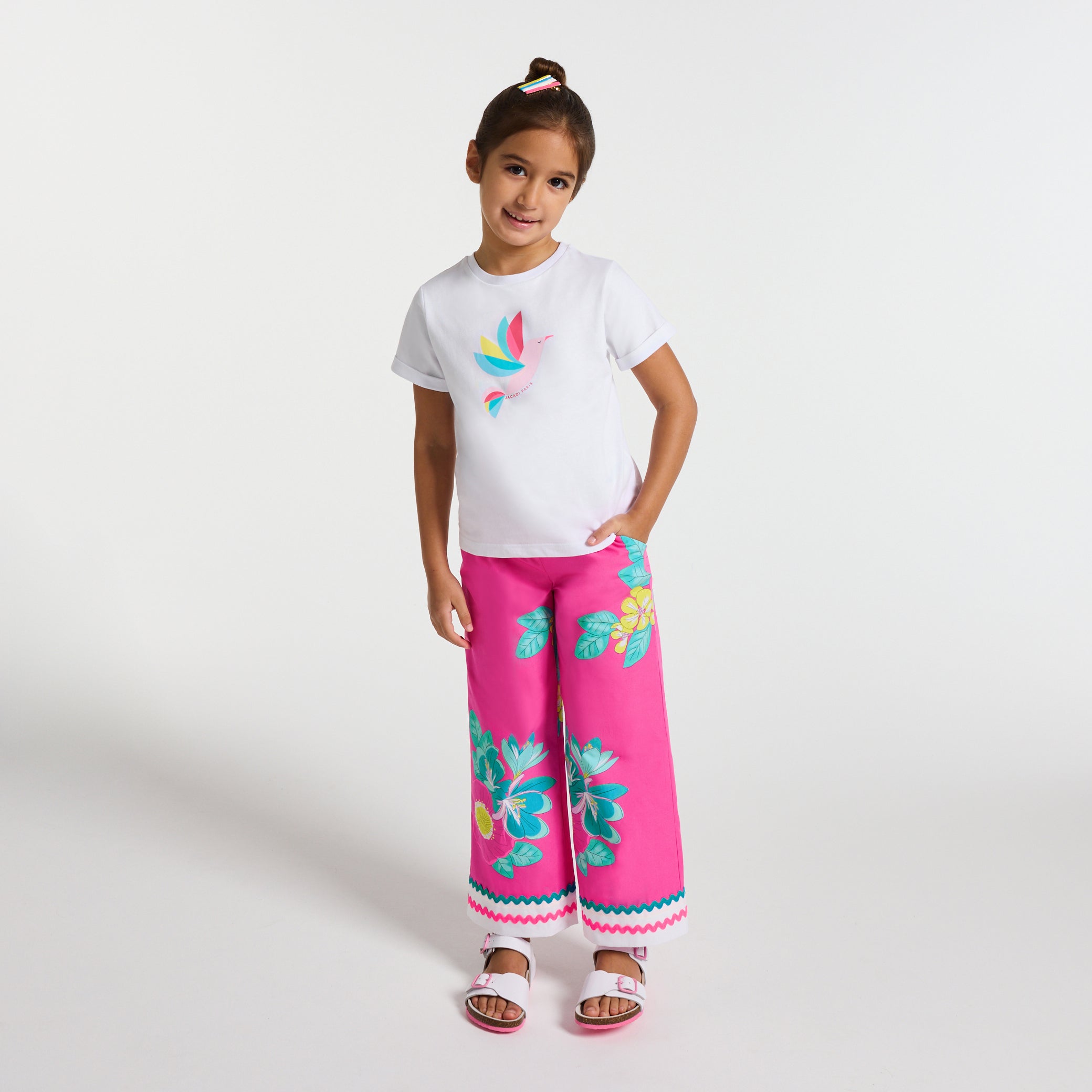 Girl wide-leg poplin trousers