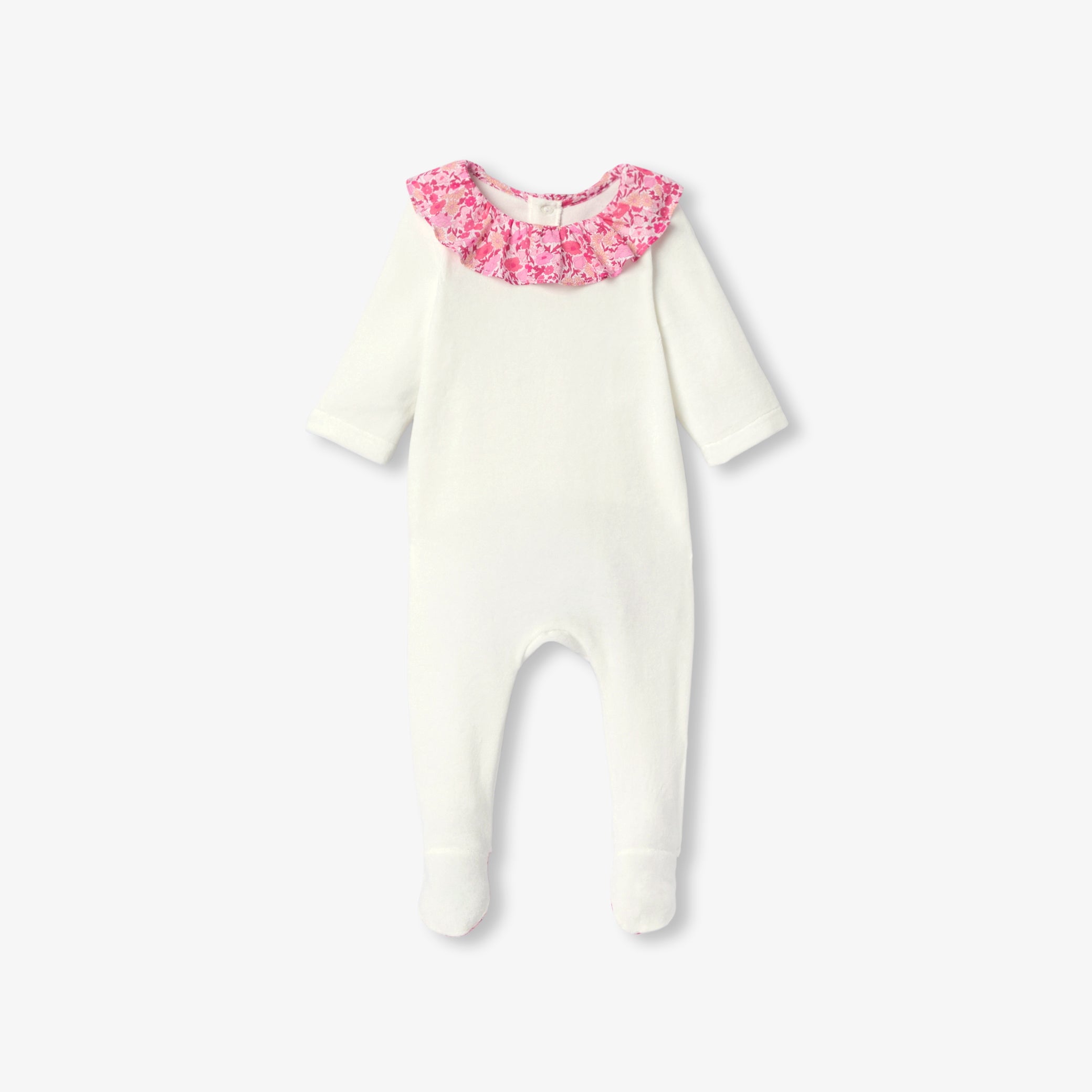 Baby girl velvet pyjamas with Liberty fabric ruffle collar