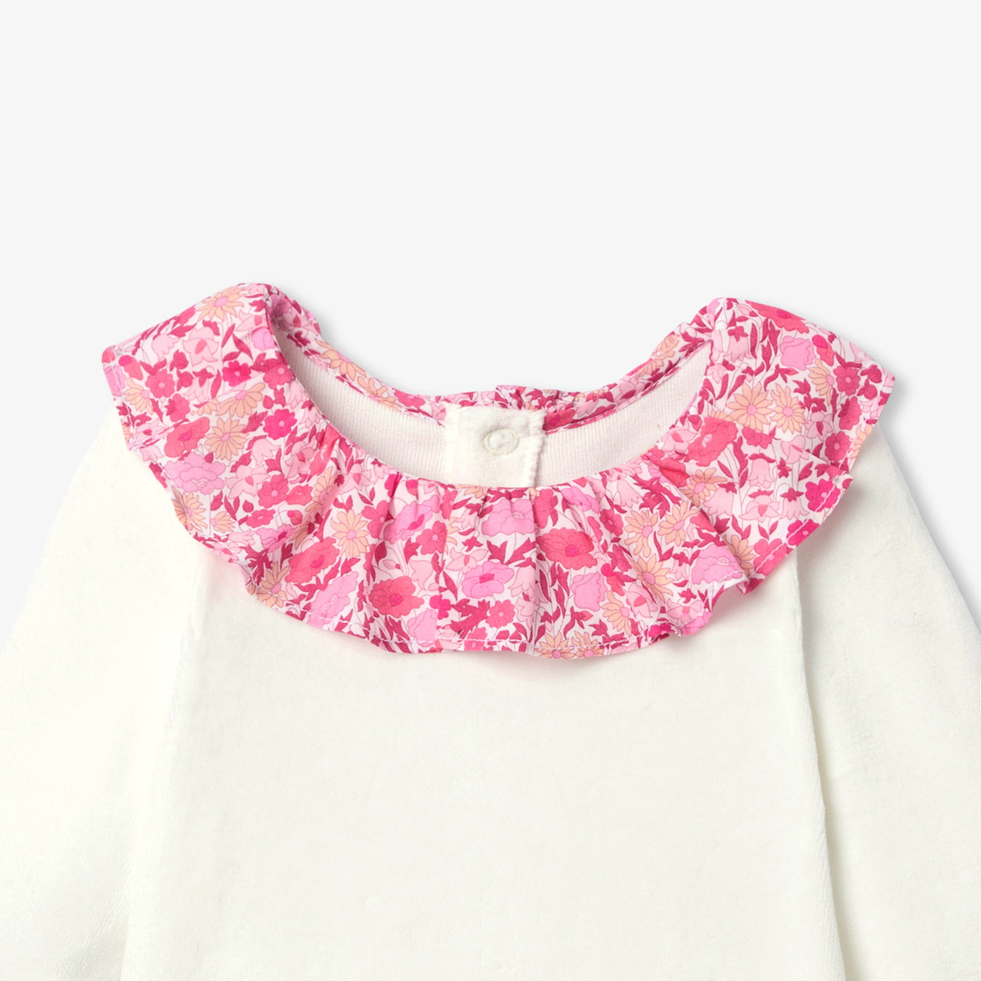 Baby girl velvet pyjamas with Liberty fabric ruffle collar