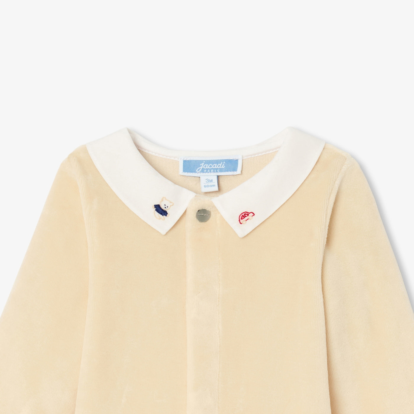 Baby boy velvet pyjamas with a poplin collar