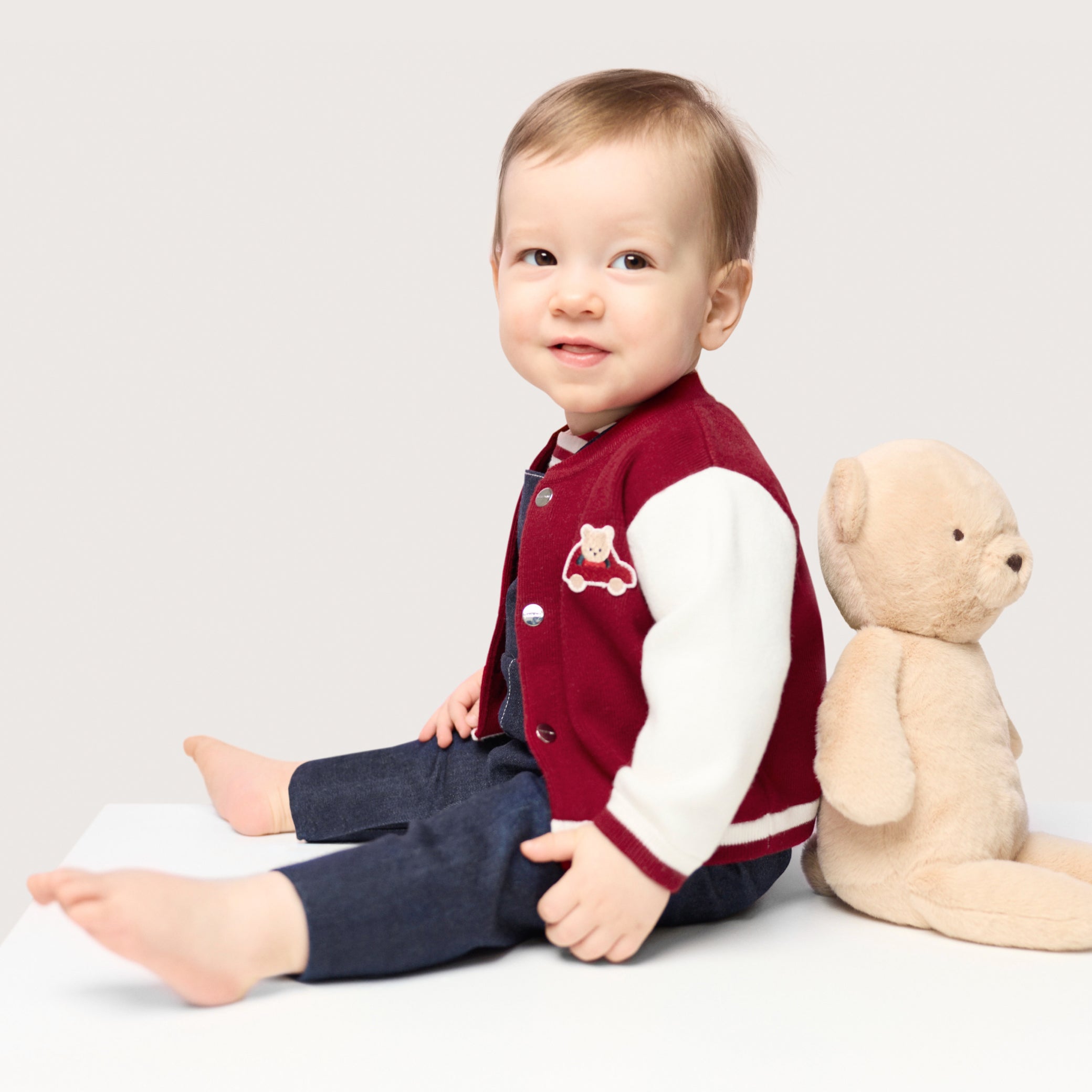 Baby boy varsity-style knitted cardigan