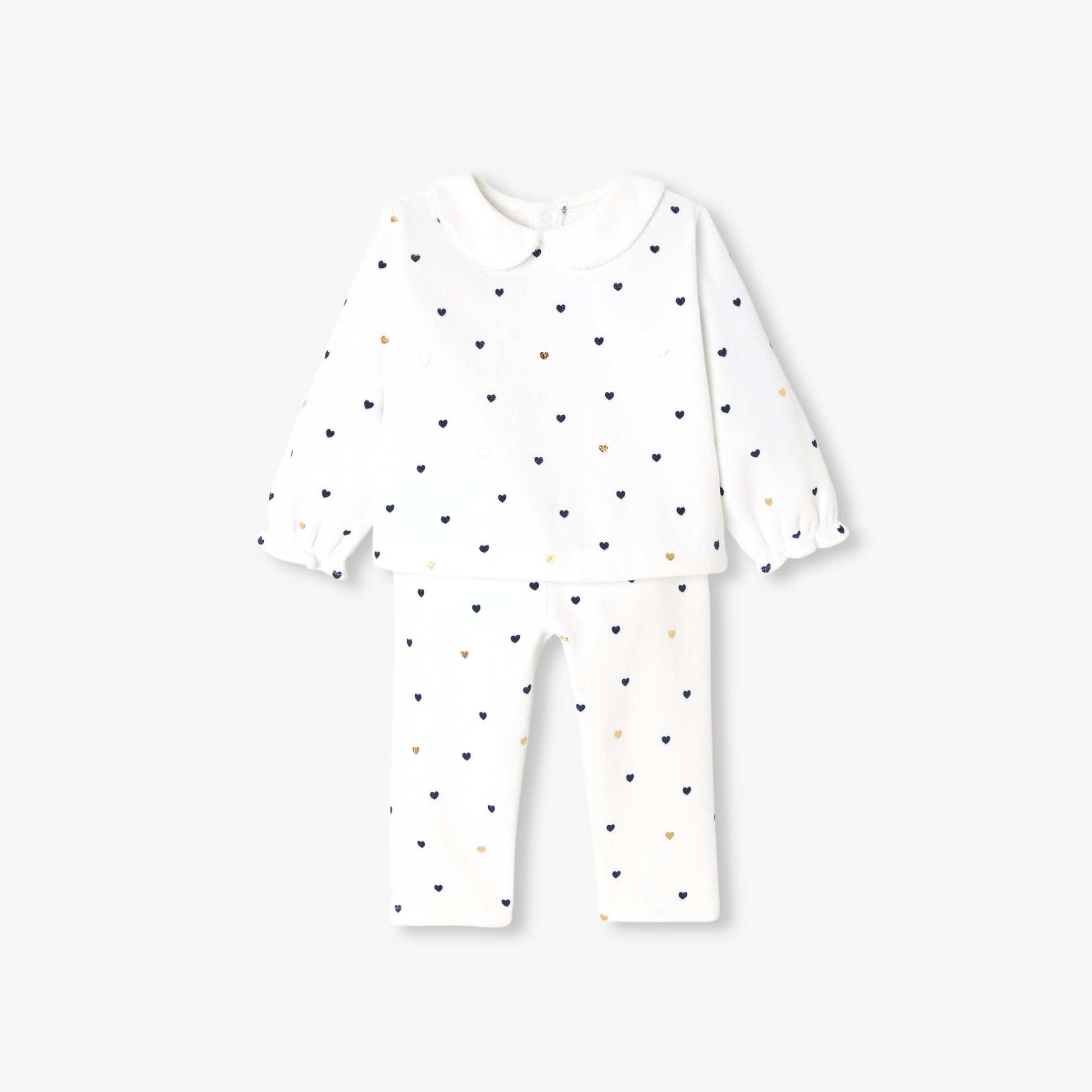 Baby girl 2-piece heart motif velvet pyjamas