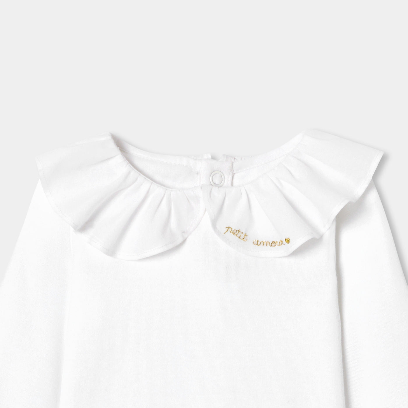 Baby girl long-sleeved cotton bodysuit with a ruffled collar