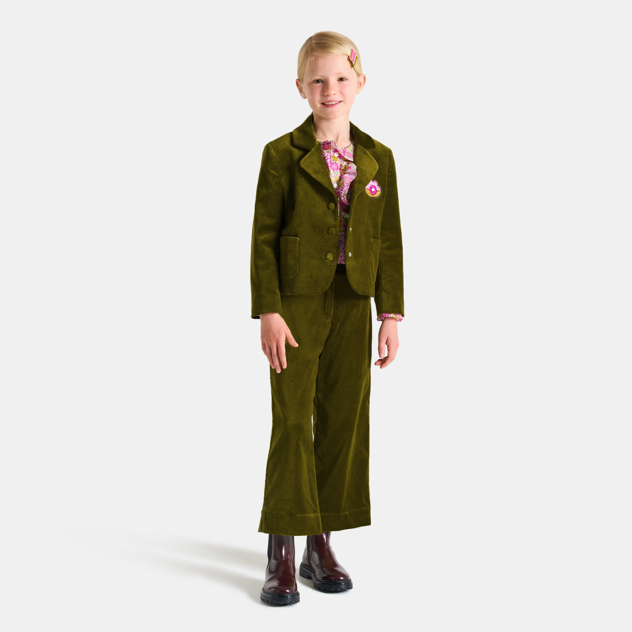 Girl wide-leg velour trousers