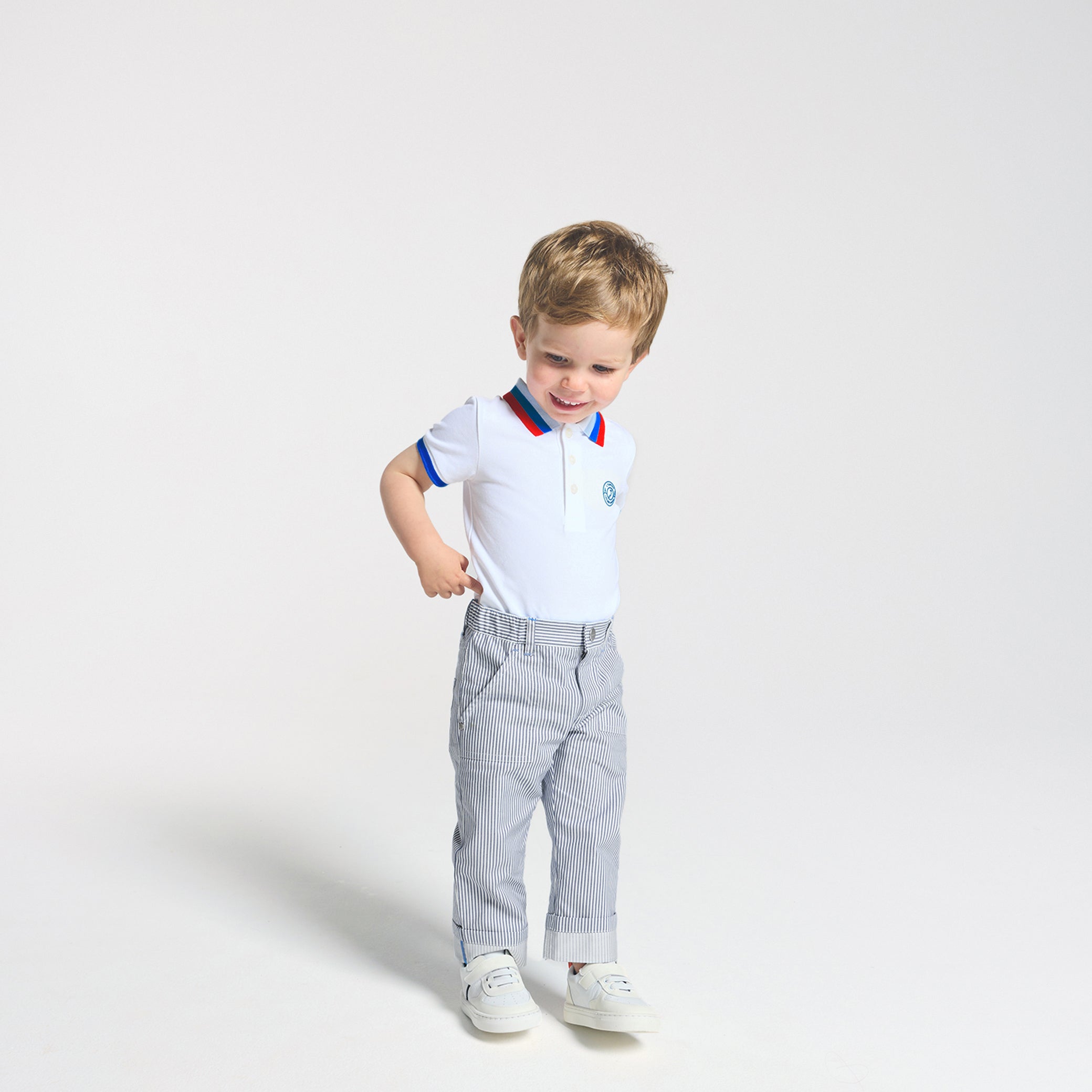 Baby boy trousers in striped twill