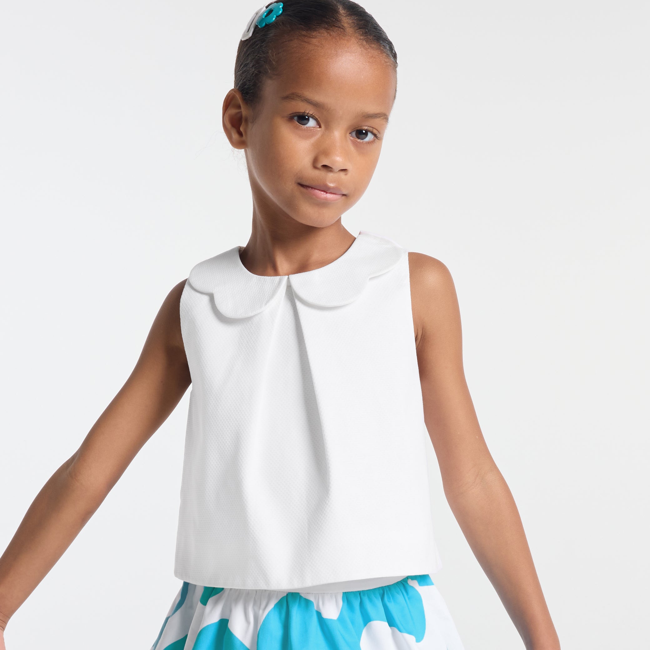 Girl top in honeycomb piqué