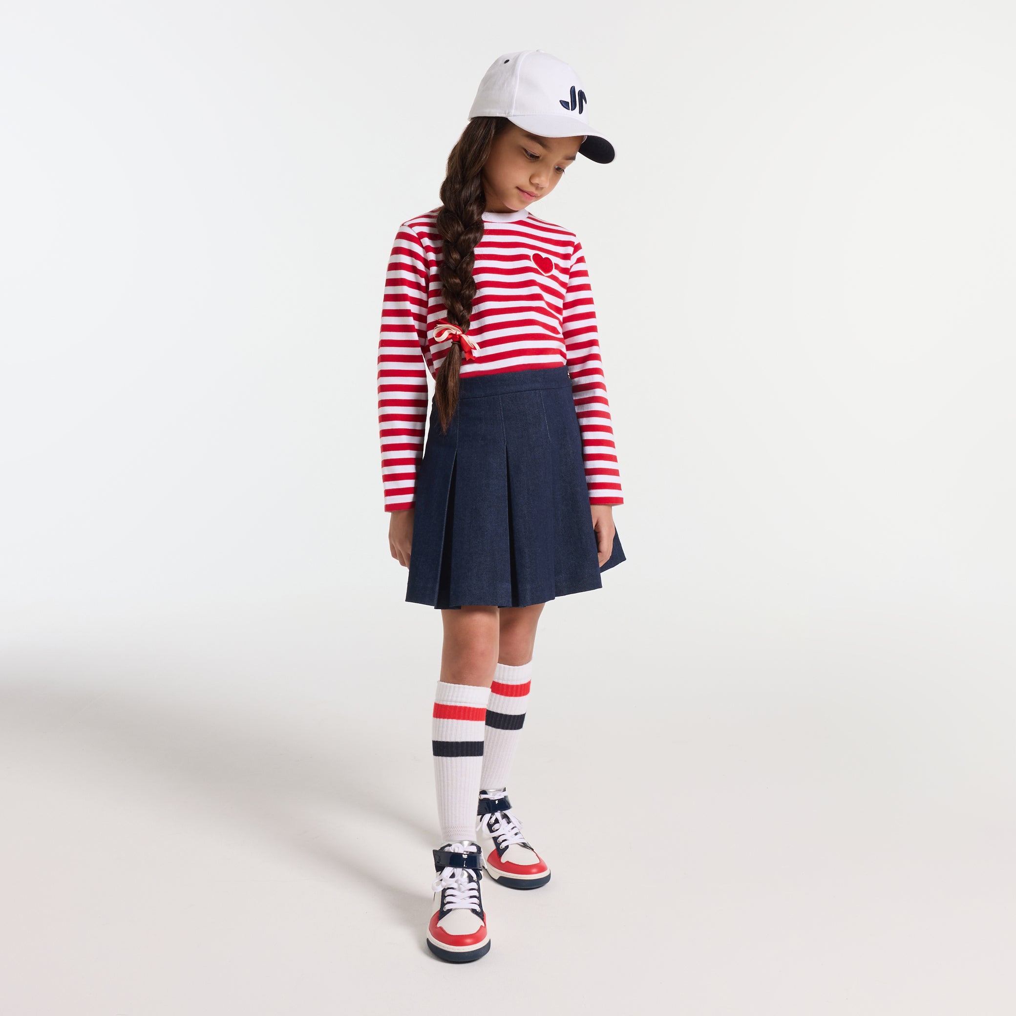 Girl pleated denim skirt