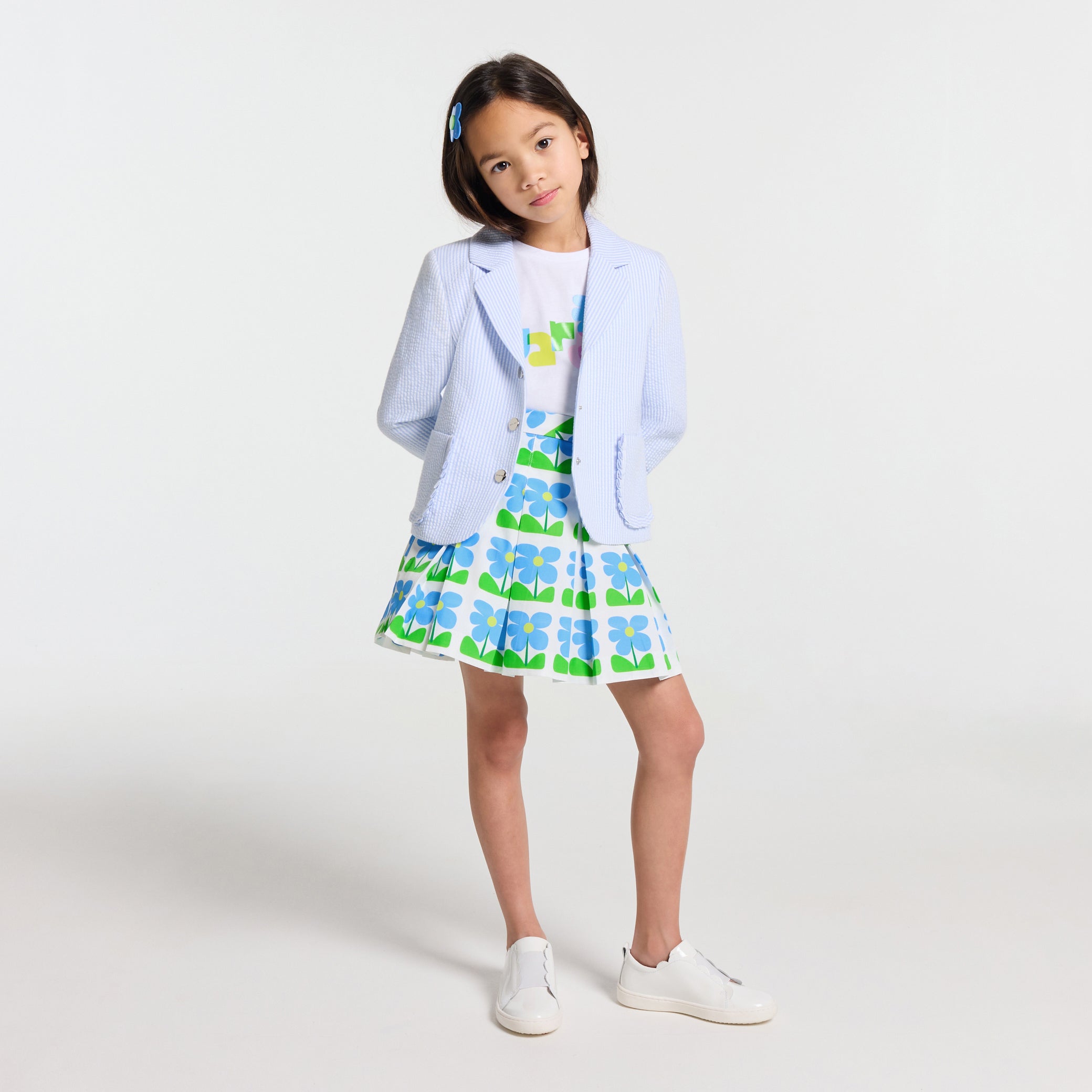 Girl pleated skirt in poplin