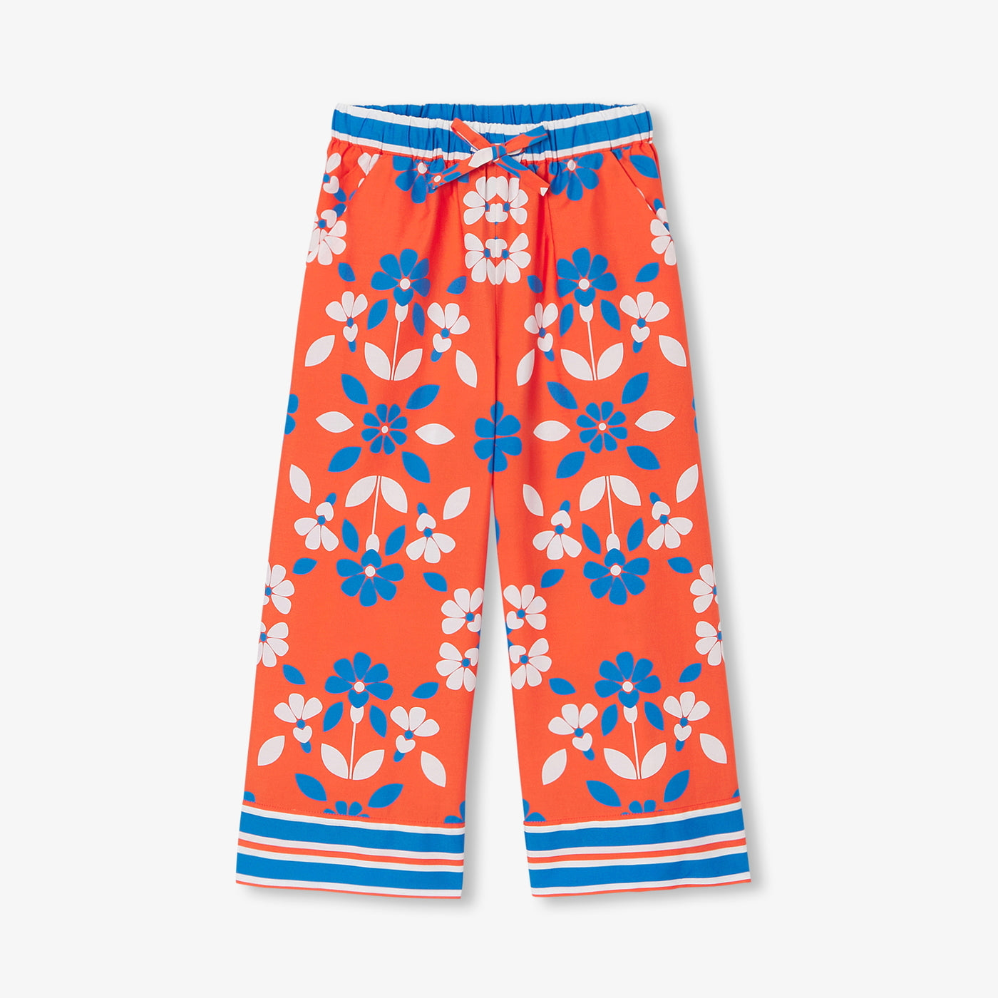 Girl wide-leg trousers in printed poplin