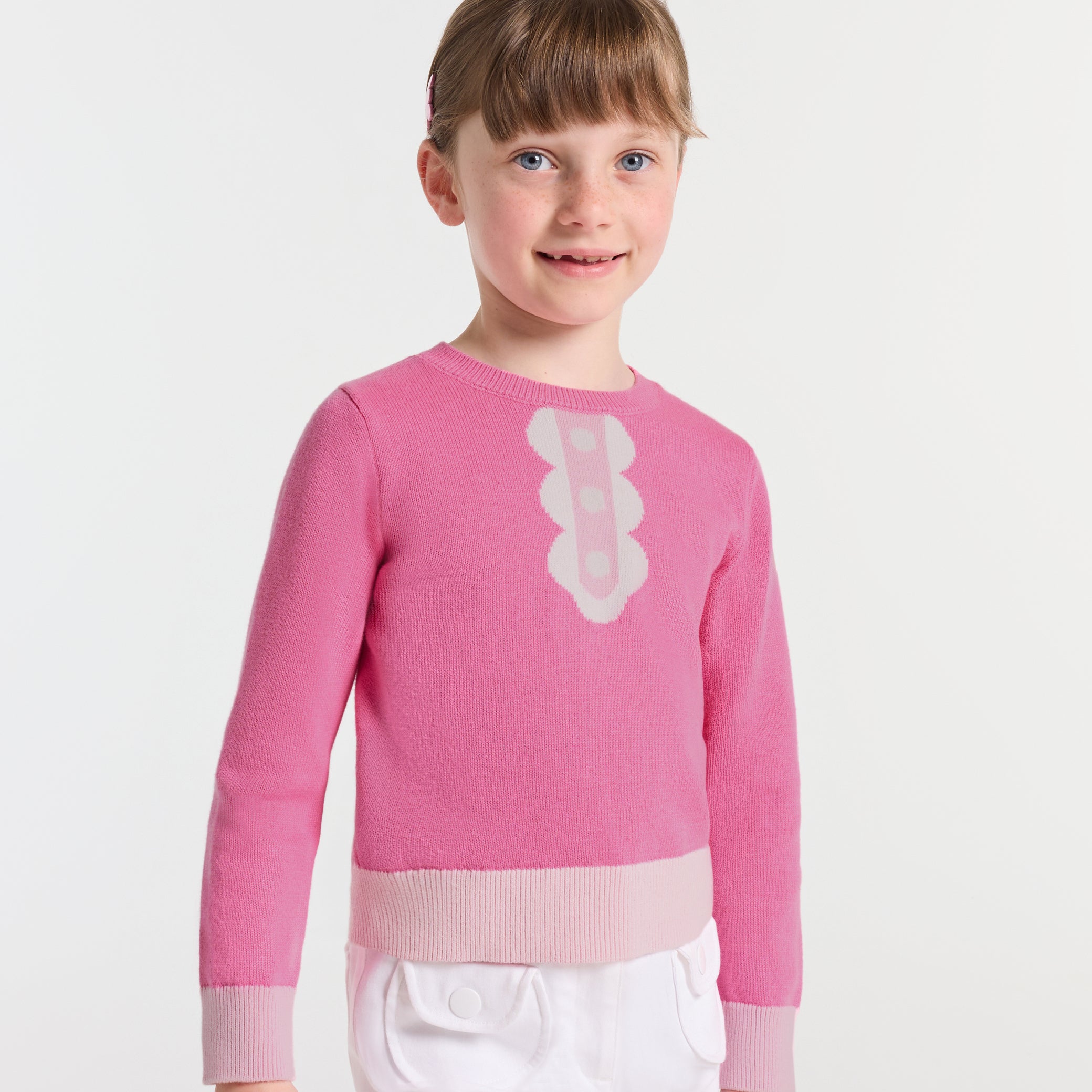 Girl sweater with trompe-l'œil collar