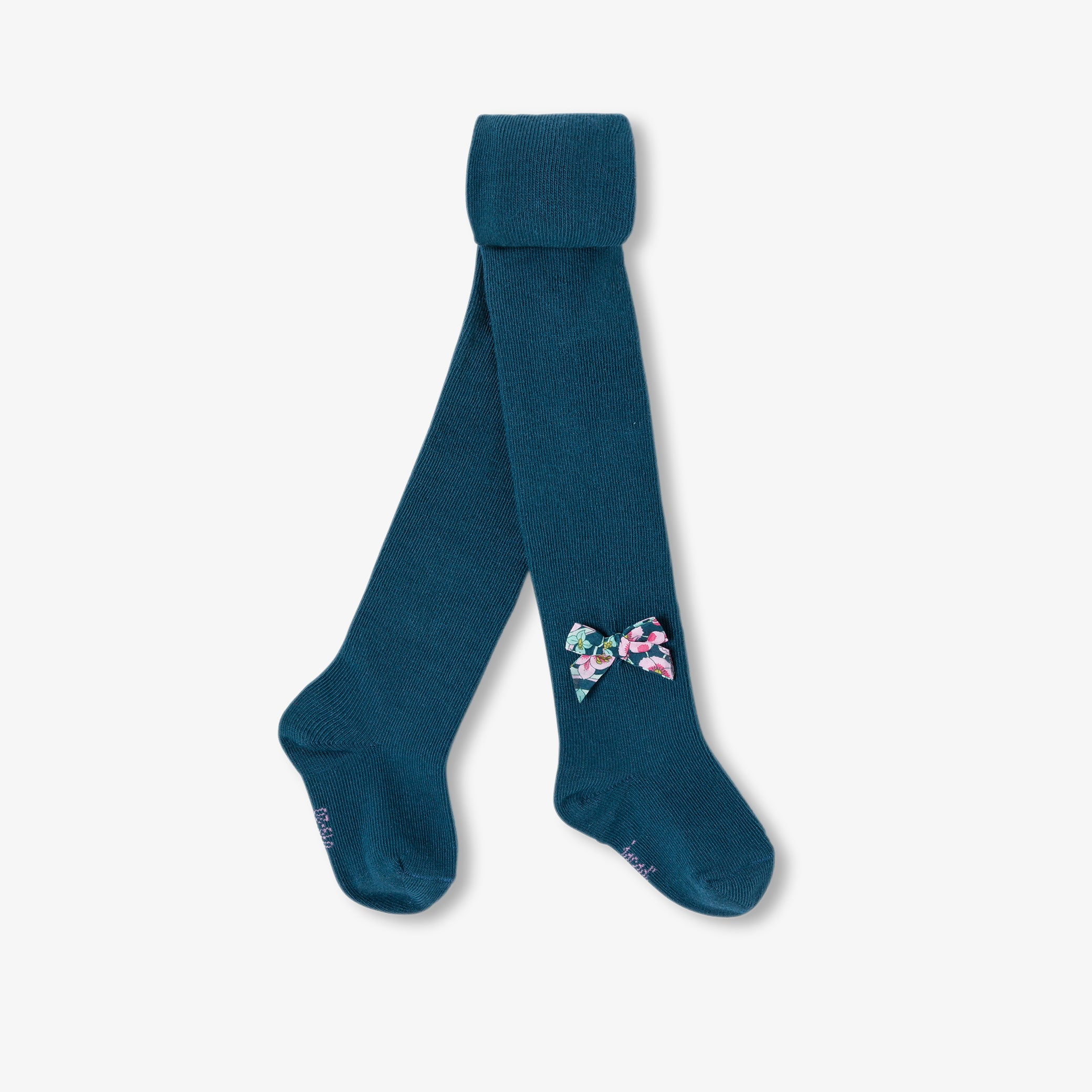 Baby girl tights with Liberty fabric bow