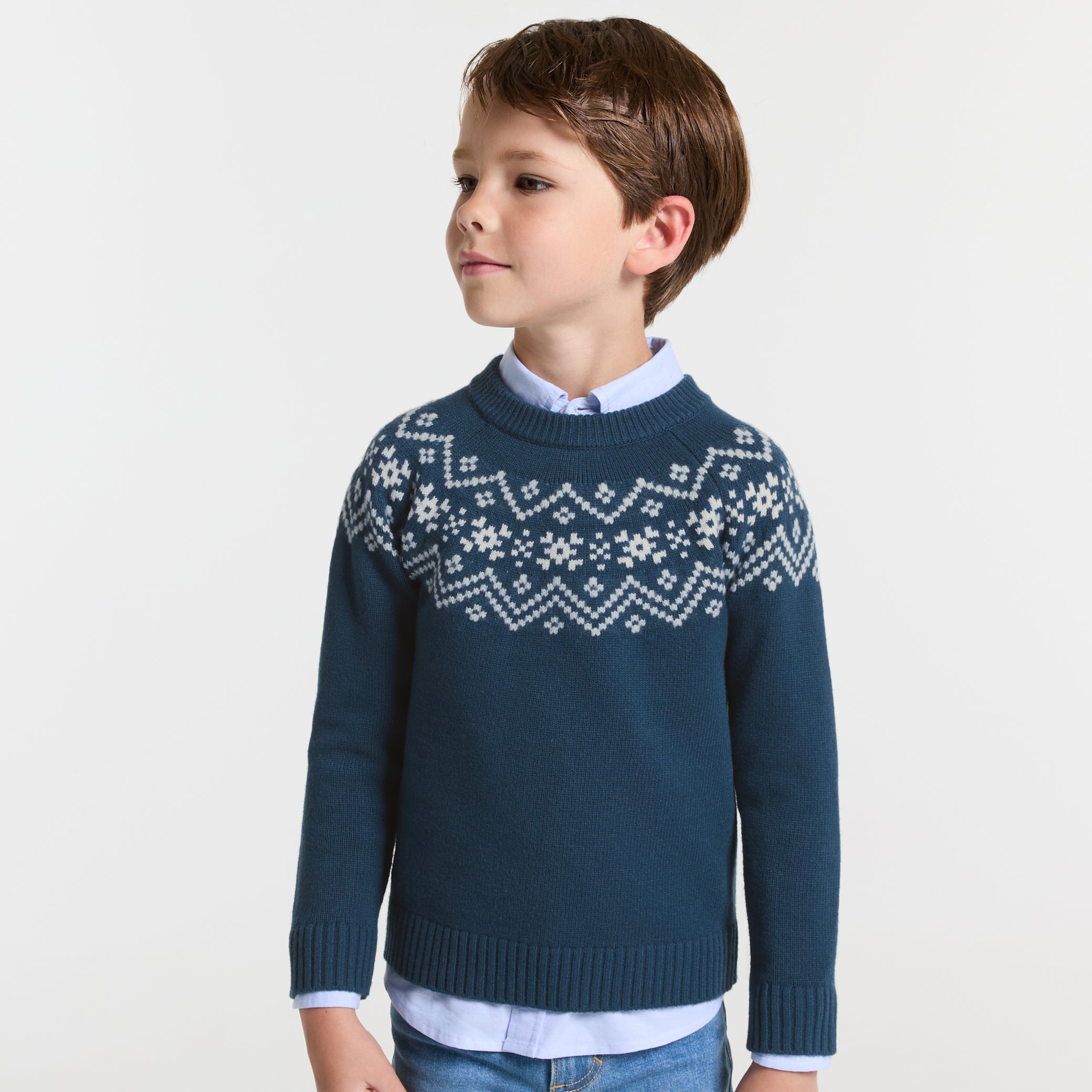 Boy sweater with jacquard collar
