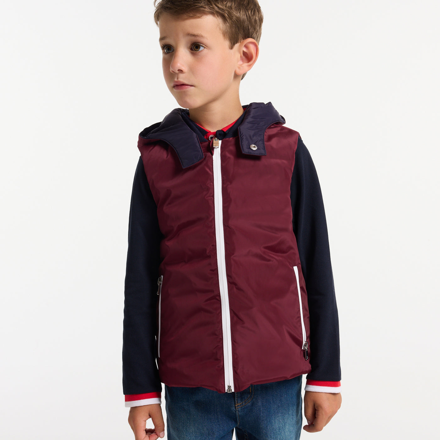 Boy reversible sleeveless down jacket