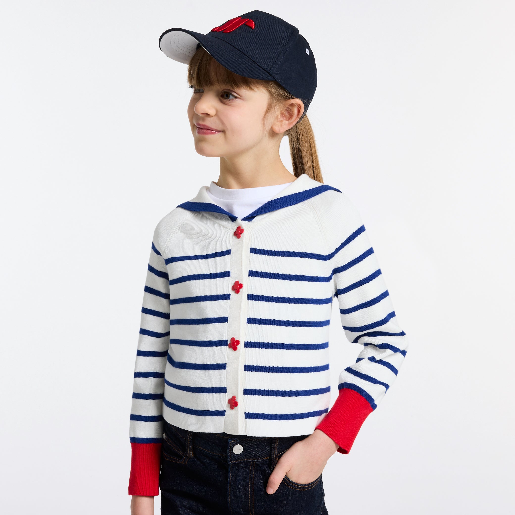 Girl cardigan with a sailor collar