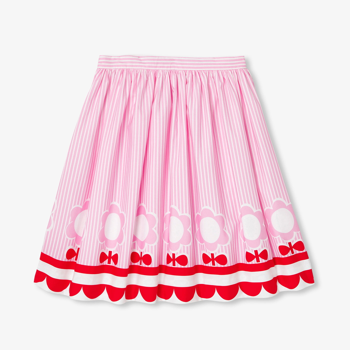 Girl striped mid-length poplin skirt