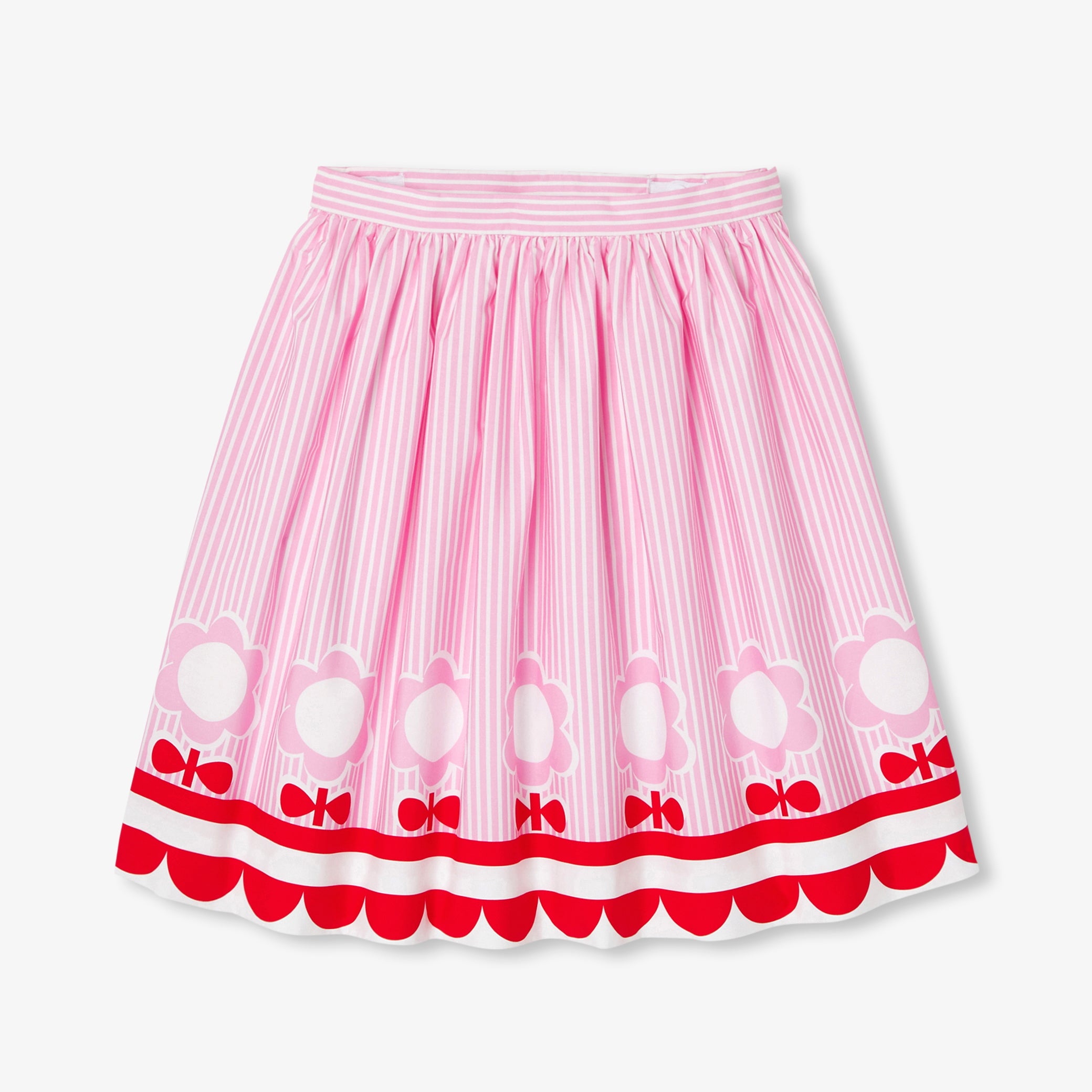 Girl striped mid-length poplin skirt