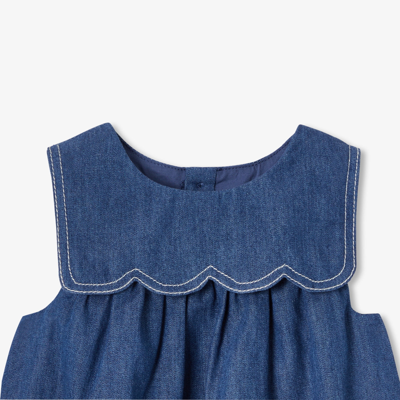 Baby girl pinafore dress in lightweight denim