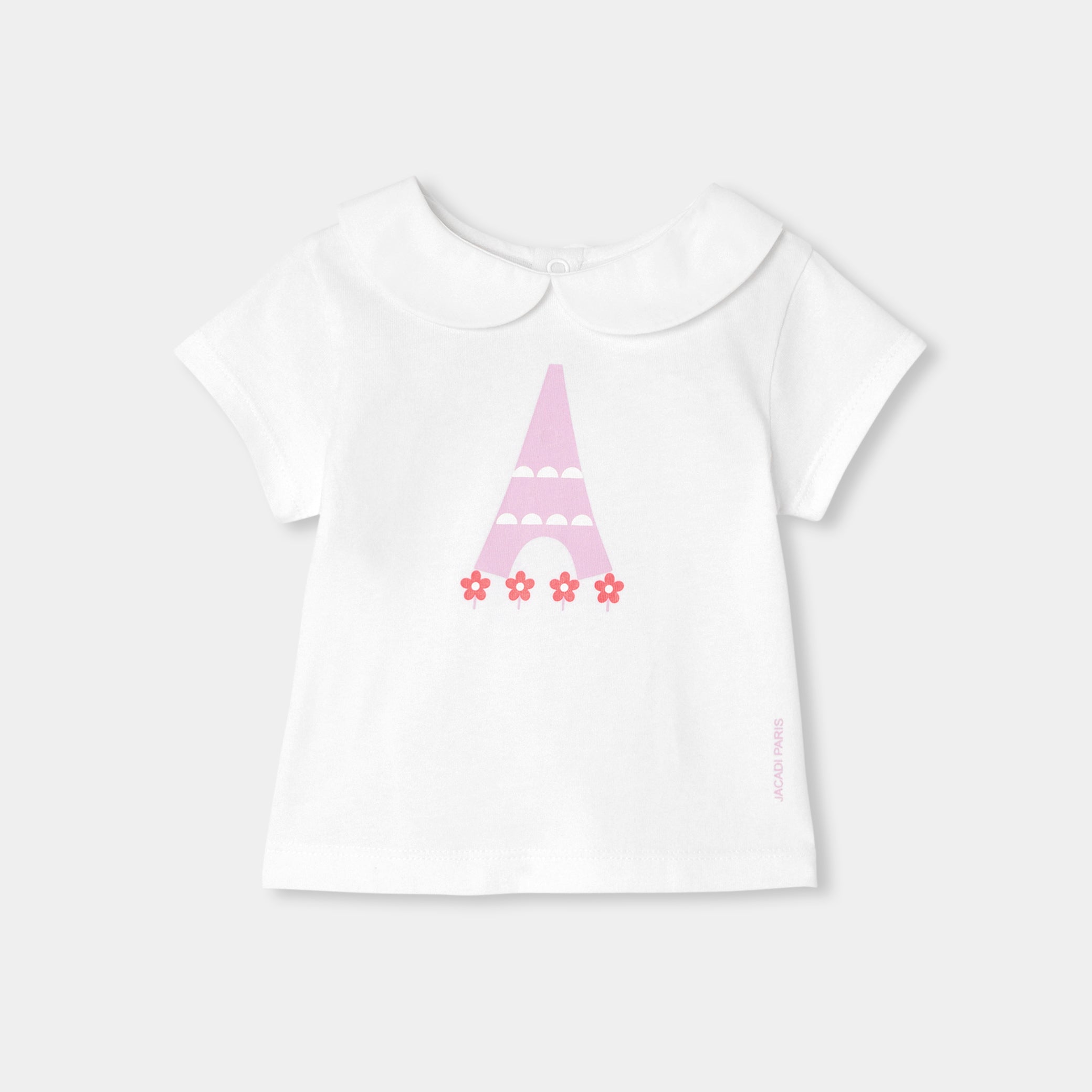 Baby girl cotton T-shirt with Peter Pan collar