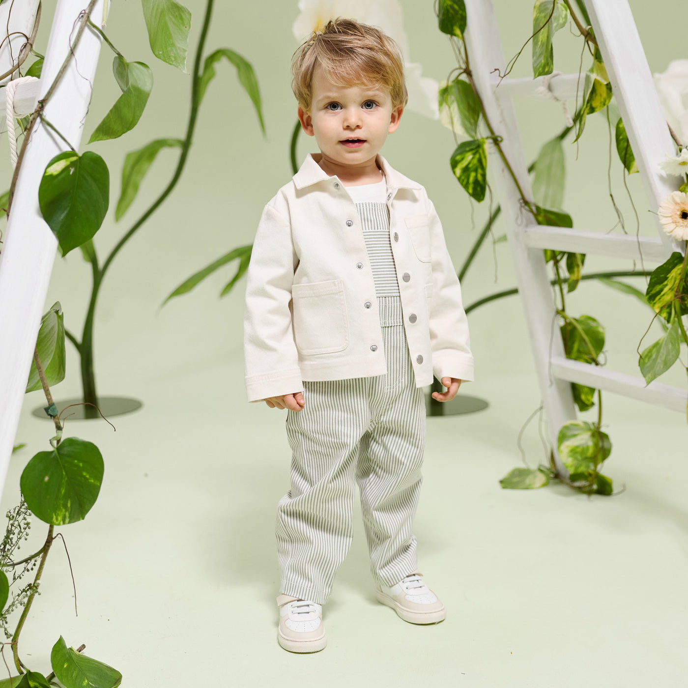 Baby boy dungarees in striped twill