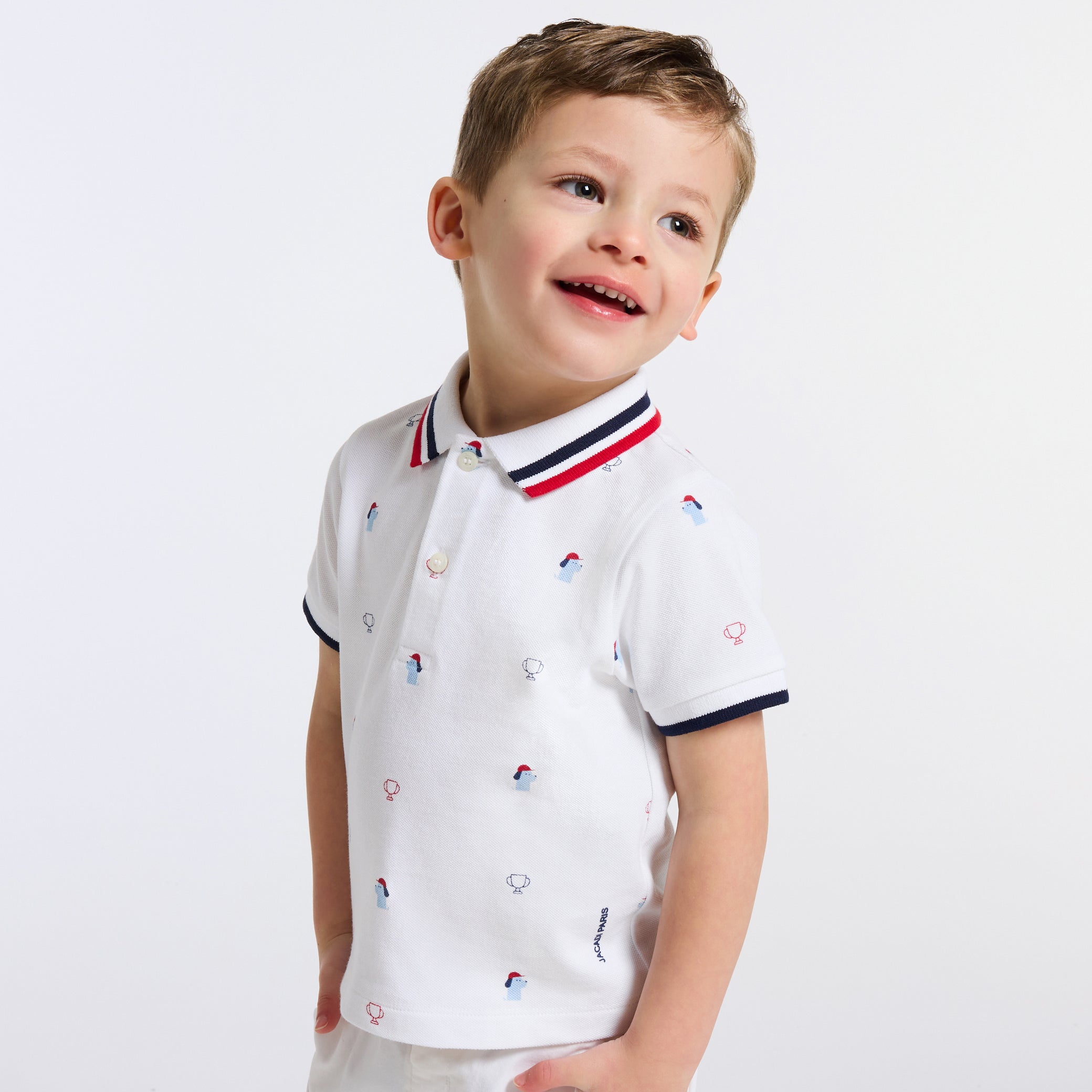 Baby boy polo shirt in printed cotton piqué
