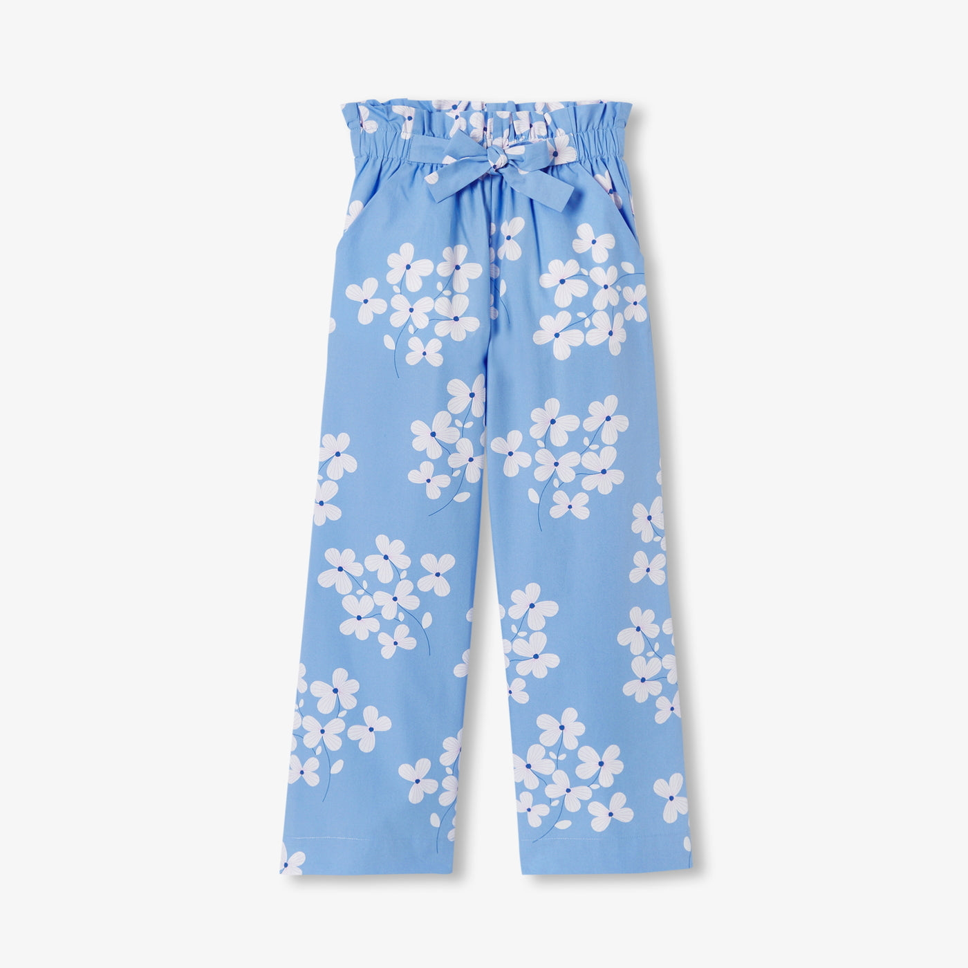 Girls wide-leg printed poplin trousers