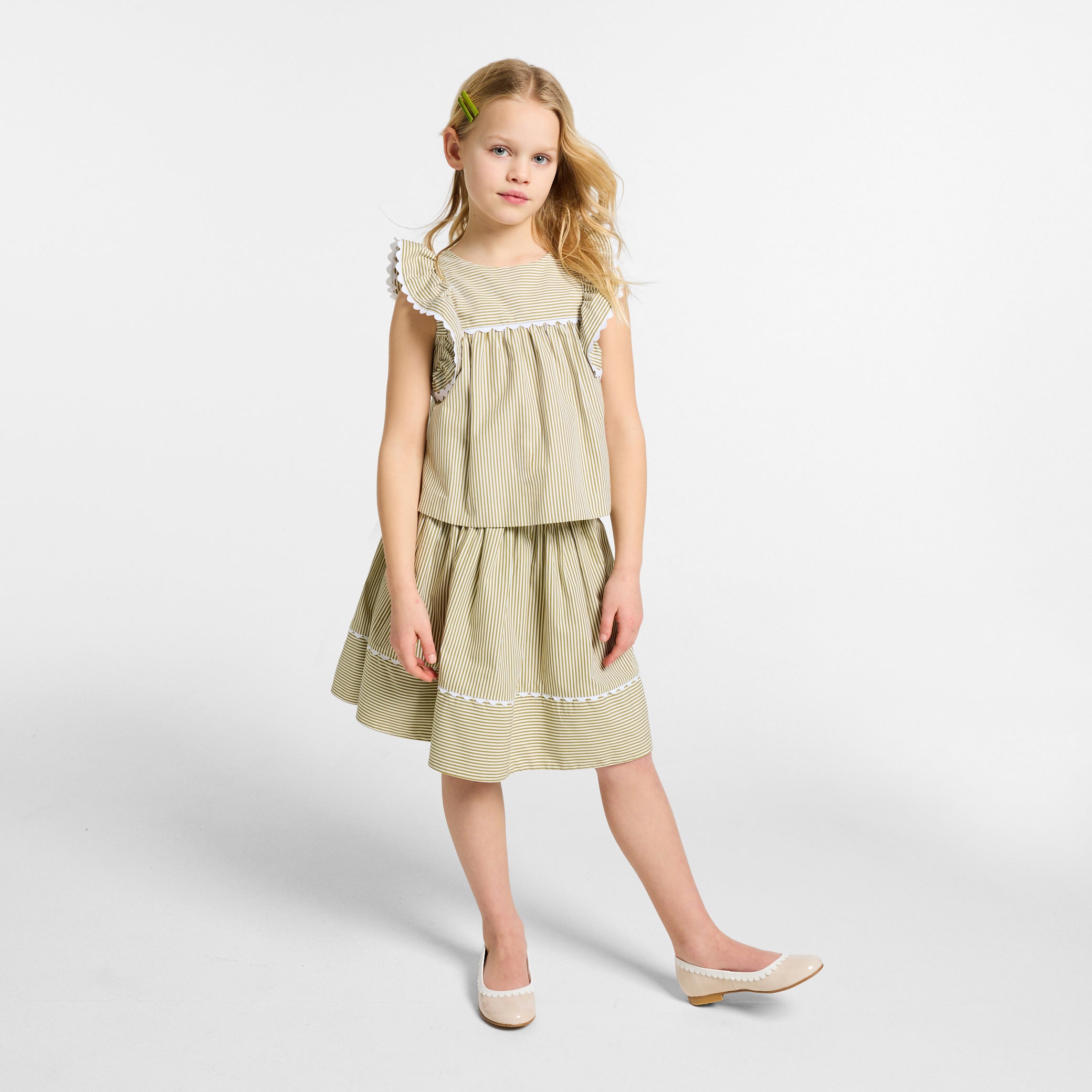 Girl striped poplin skirt