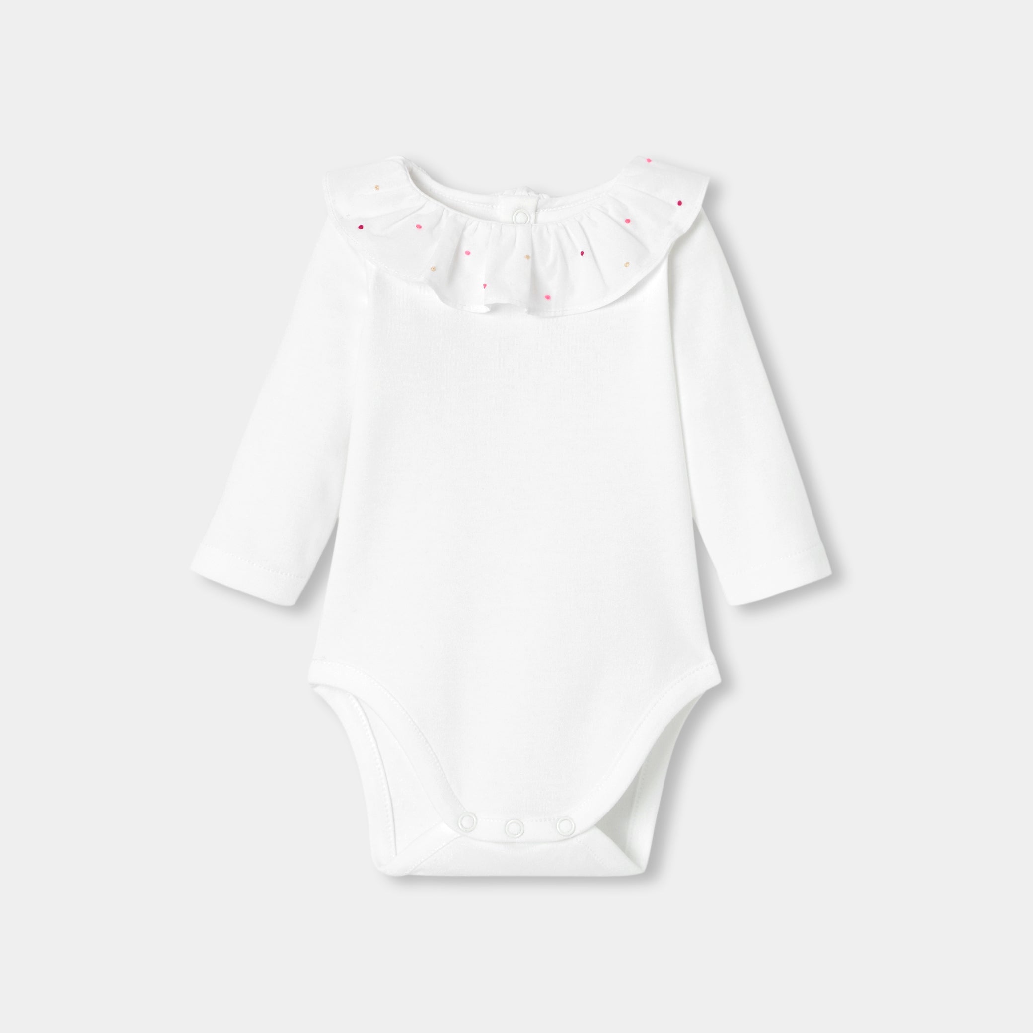 Baby girl long-sleeved bodysuit with petal collar