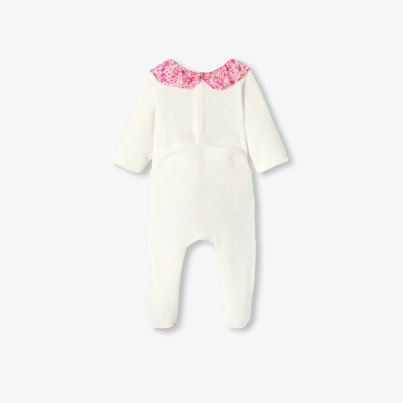 Baby girl velvet pyjamas with Liberty fabric ruffle collar