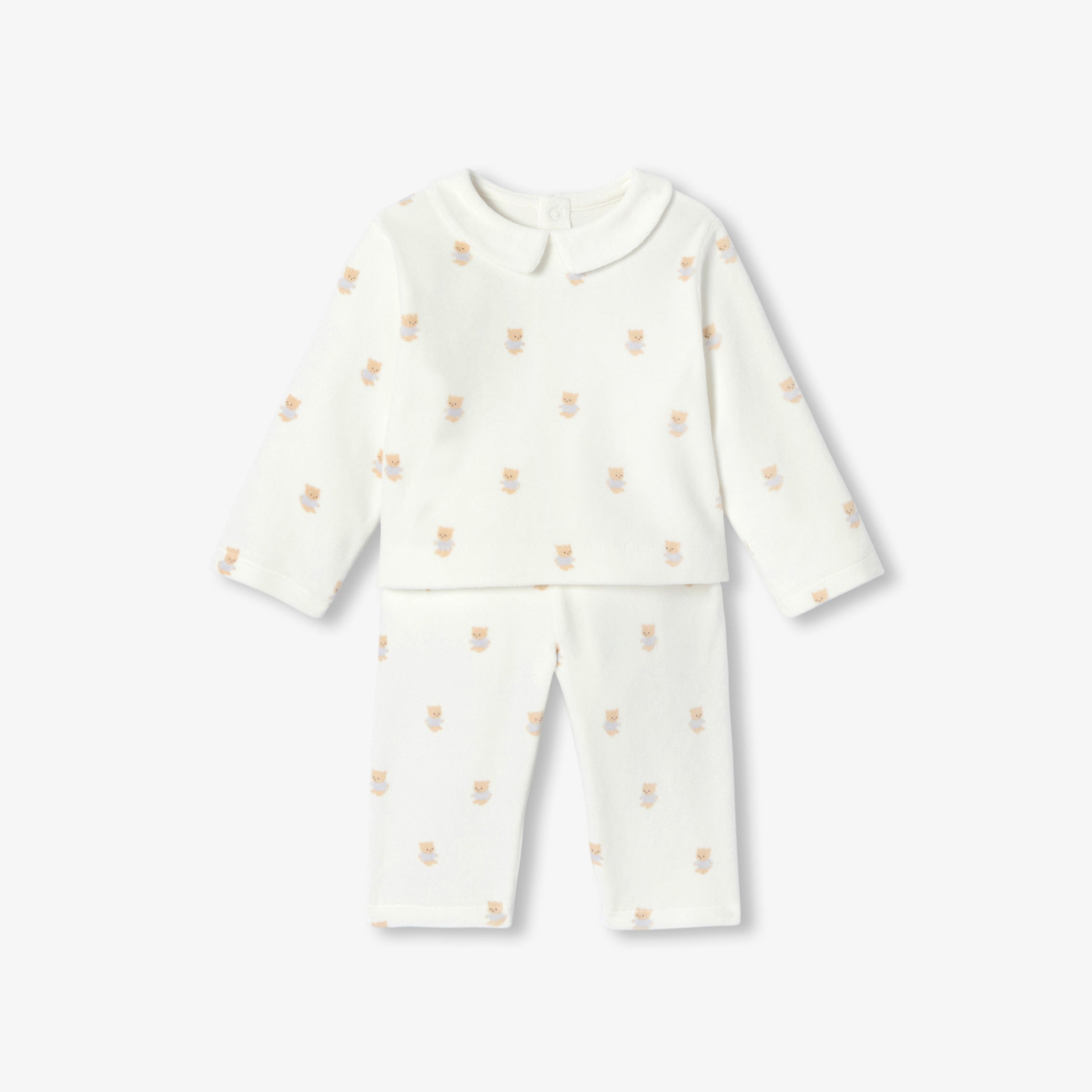 Baby 2-piece velvet pyjamas with a charming bear motif