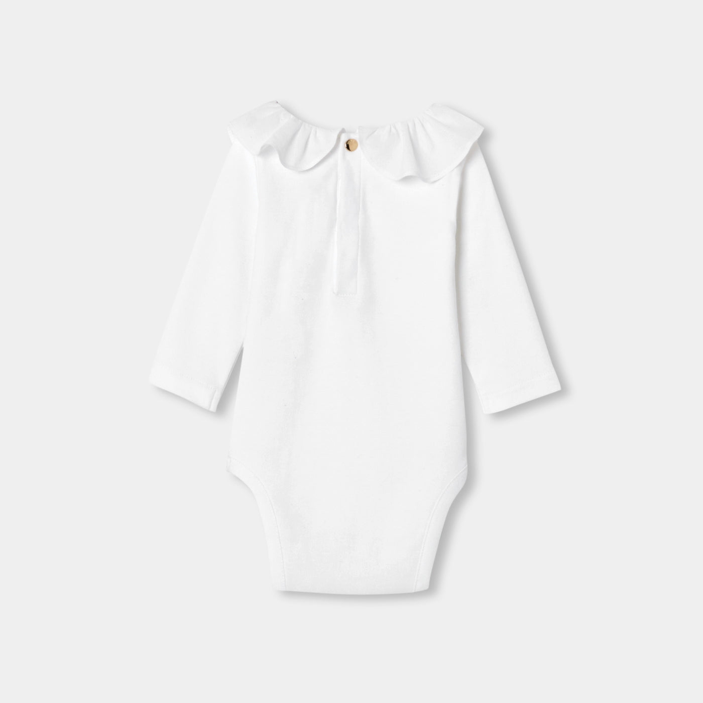 Baby girl long-sleeved cotton bodysuit with a ruffled collar
