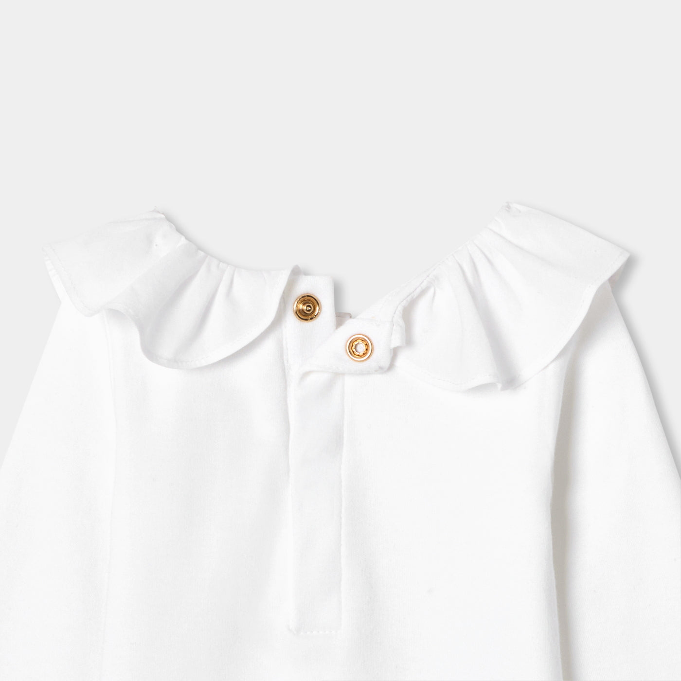 Baby girl long-sleeved cotton bodysuit with a ruffled collar